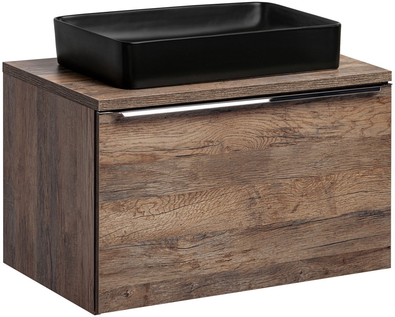 Zestaw Comad Santa Fe Oak szafka 80 cm podumywalkowa wisząca z blatem i umywalką Dąb Vintage SET-SFO B 80CM UN. 6275 BLACK