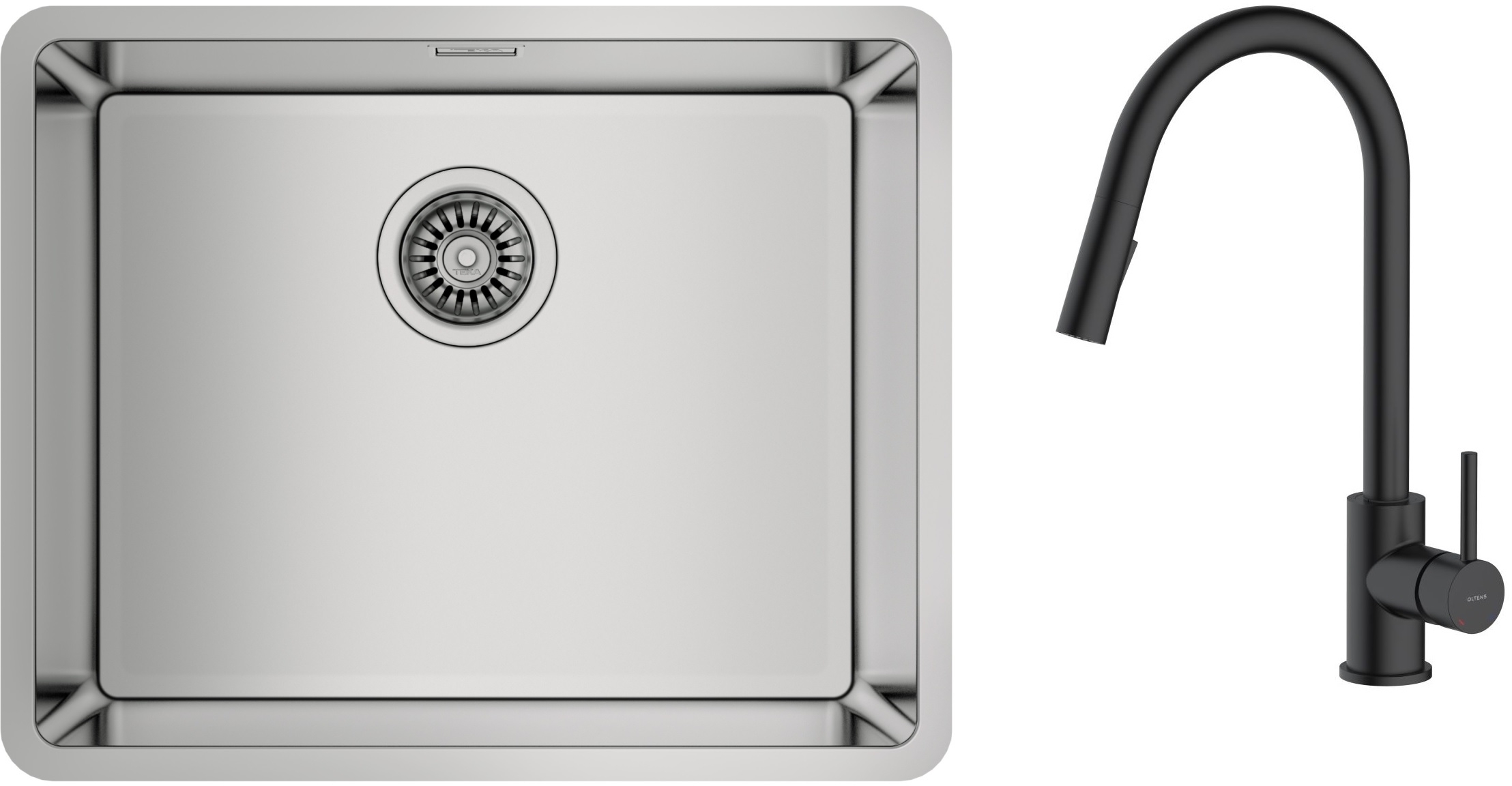 Zestaw Teka Be Linea RS15 50.40 zlewozmywak 54x44 cm z baterią kuchenną Oltens Litla stal polerowana/czarny mat (115000005, 35204300) - Wysyłka w 24h