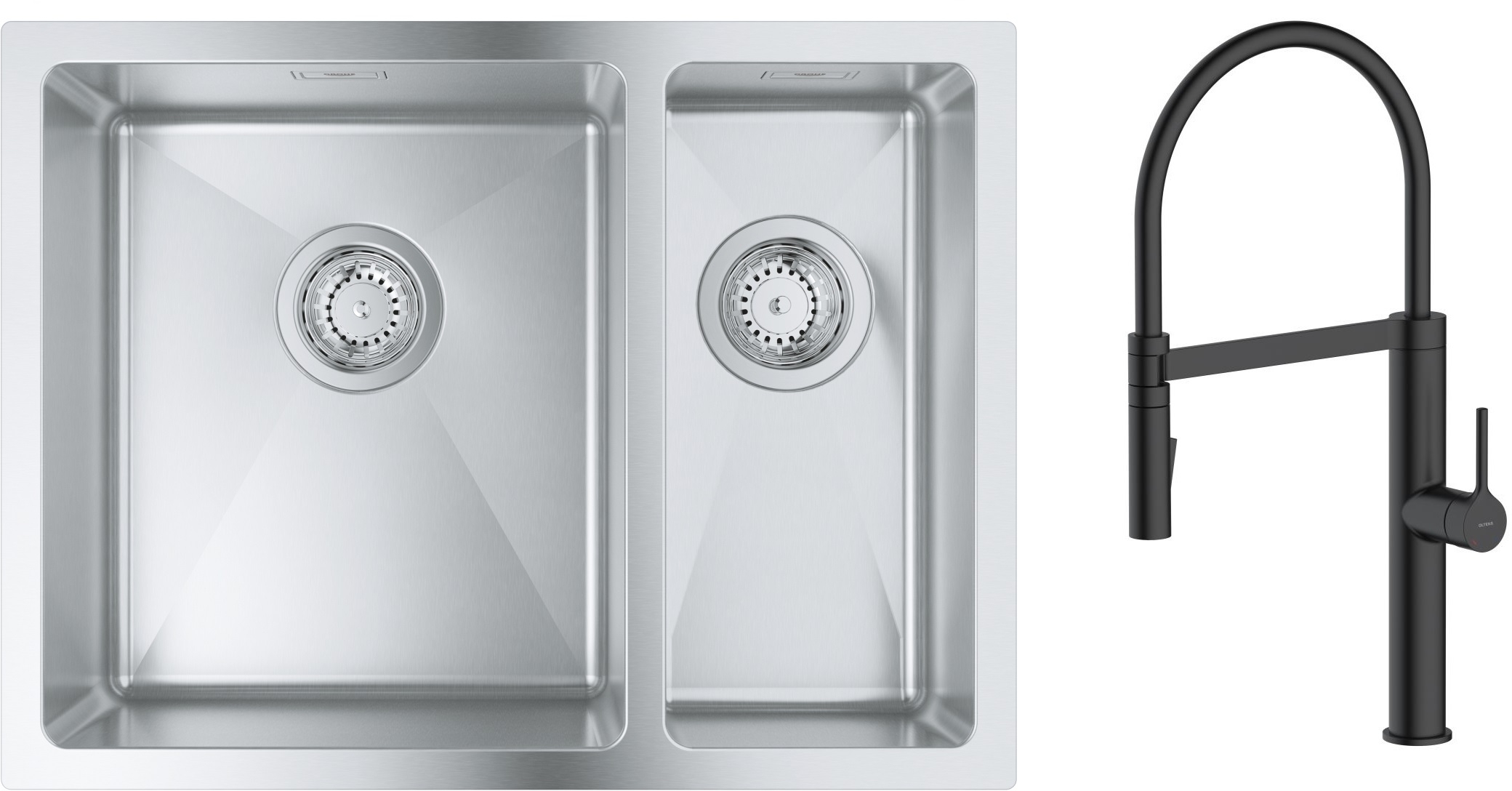 Zestaw Grohe K700 zlewozmywak 59,5x45 cm z baterią kuchenną Oltens Borga stal szlachetna/czarny mat (31577SD1, 35207300)