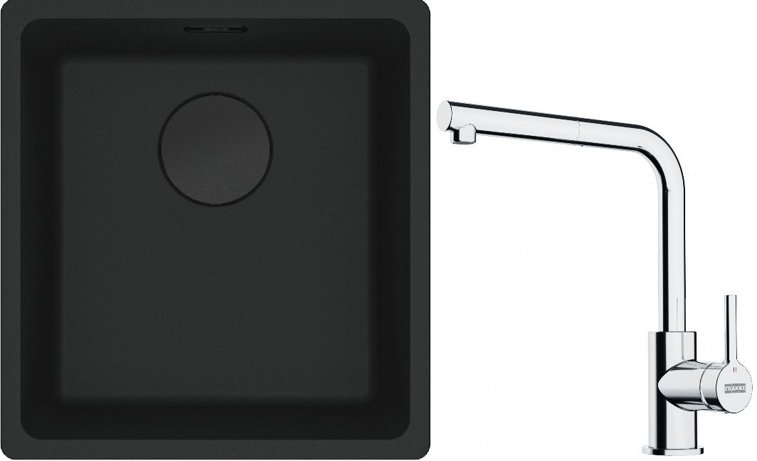 Franke Maris MRG 110-37 zlewozmywak 40x37 cm Fragranit + czarny mat z baterią kuchenną Lina chrom (1250697760, 1150712420)