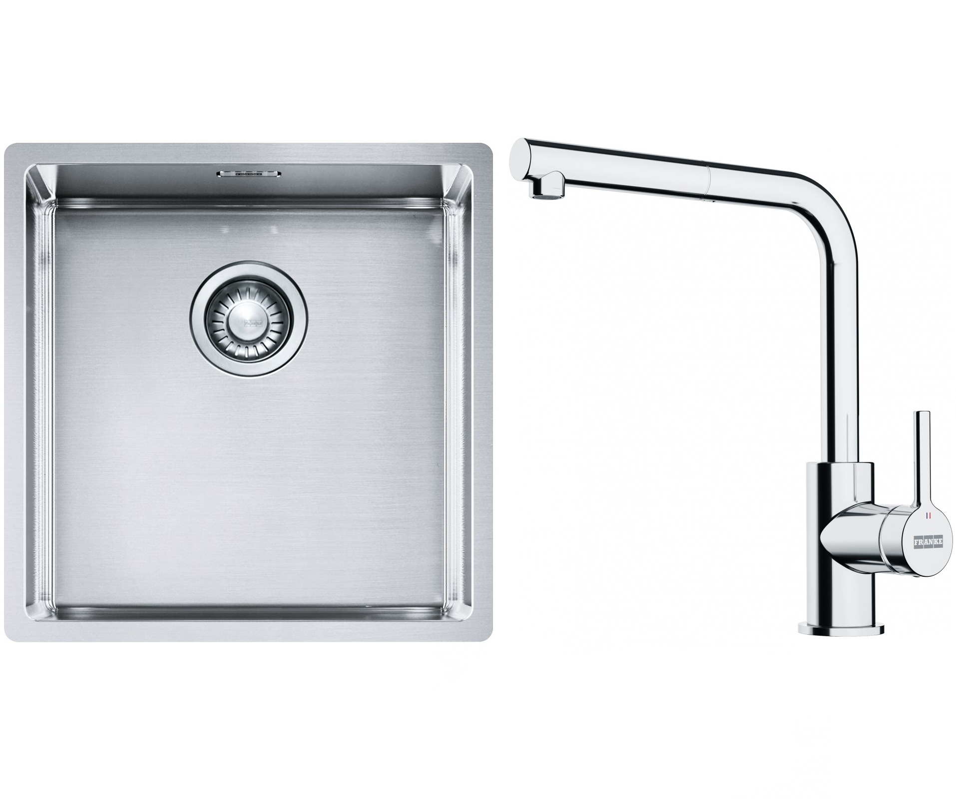 Franke Box BXX 210/110-40 zlewozmywak 45x44 cm stalowy z baterią kuchenną Lina chrom (1270453654, 1150712420)