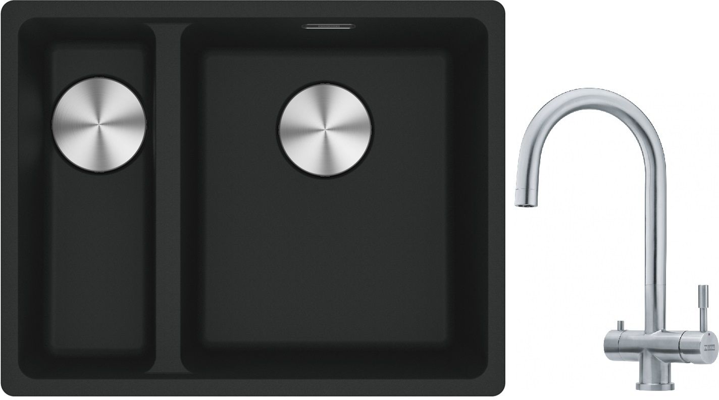 Franke Maris MRG 160-34-15SBL zlewozmywak 52x40 cm Fragranite czarny mat z baterią kuchenną Eos stal szlachetna (1250687268, 1200179979)