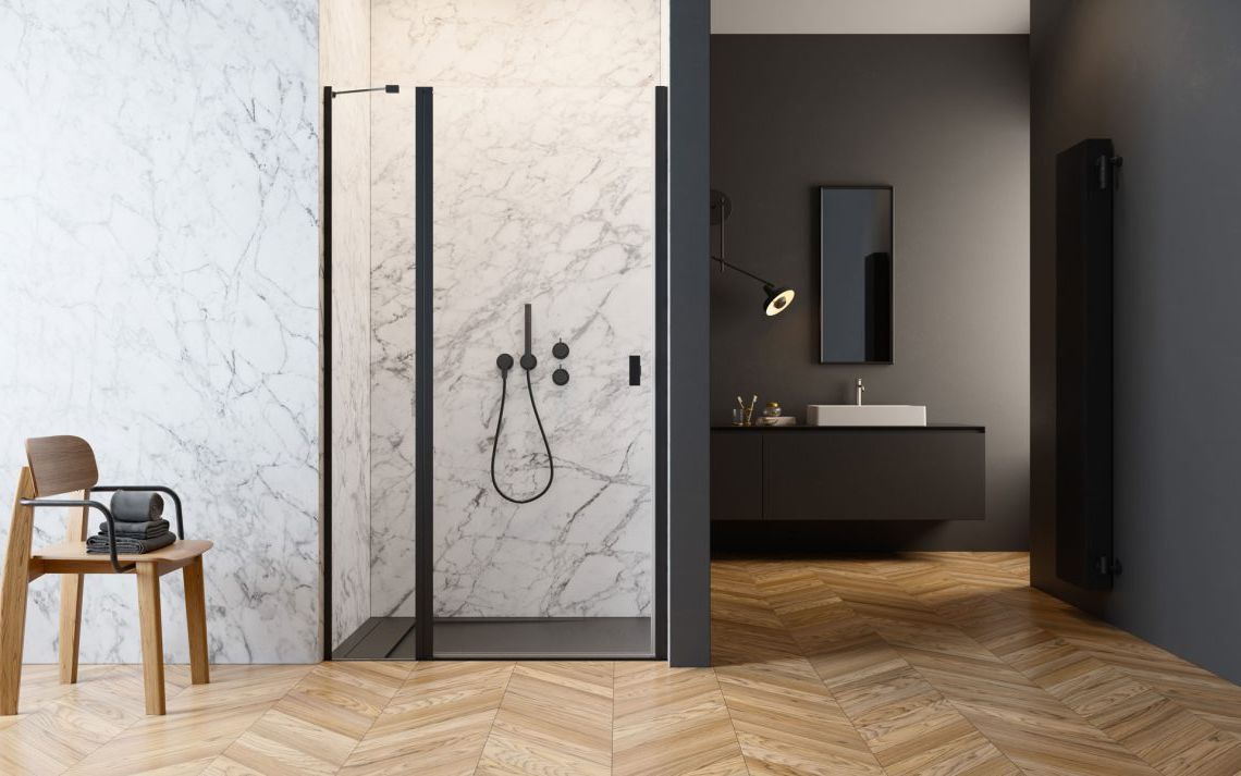 Radaway Nes 8 Black DWJ II drzwi prysznicowe 90 cm wnękowe lewe czarny mat/szkło przezroczyste 10083090-54-01L