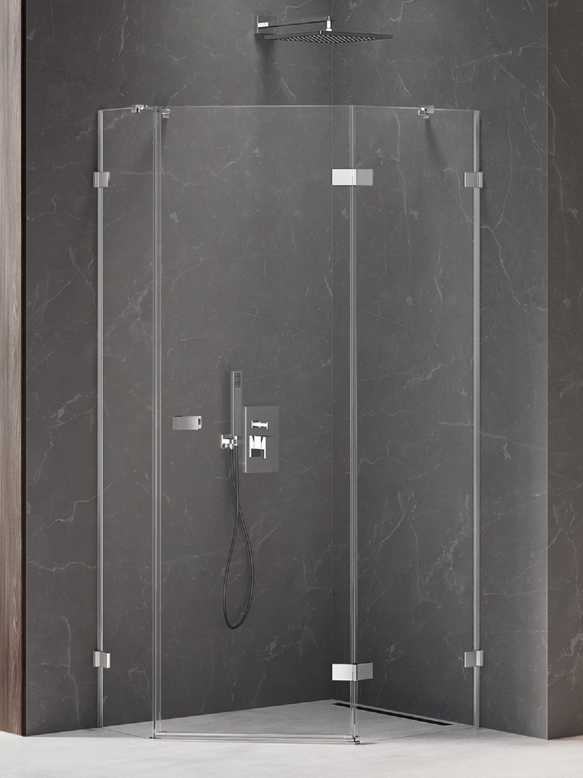 New Trendy Avexa kabina prysznicowa 100x80 cm pięciokątna prawa chrom/szkło przezroczyste EXK-3894