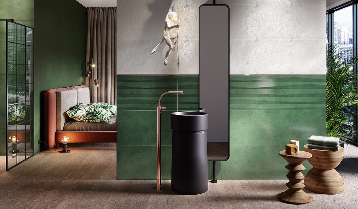 Opoczno Green Show structure satin płytka ścienna 39,8x119,8 cm STR zielony połysk