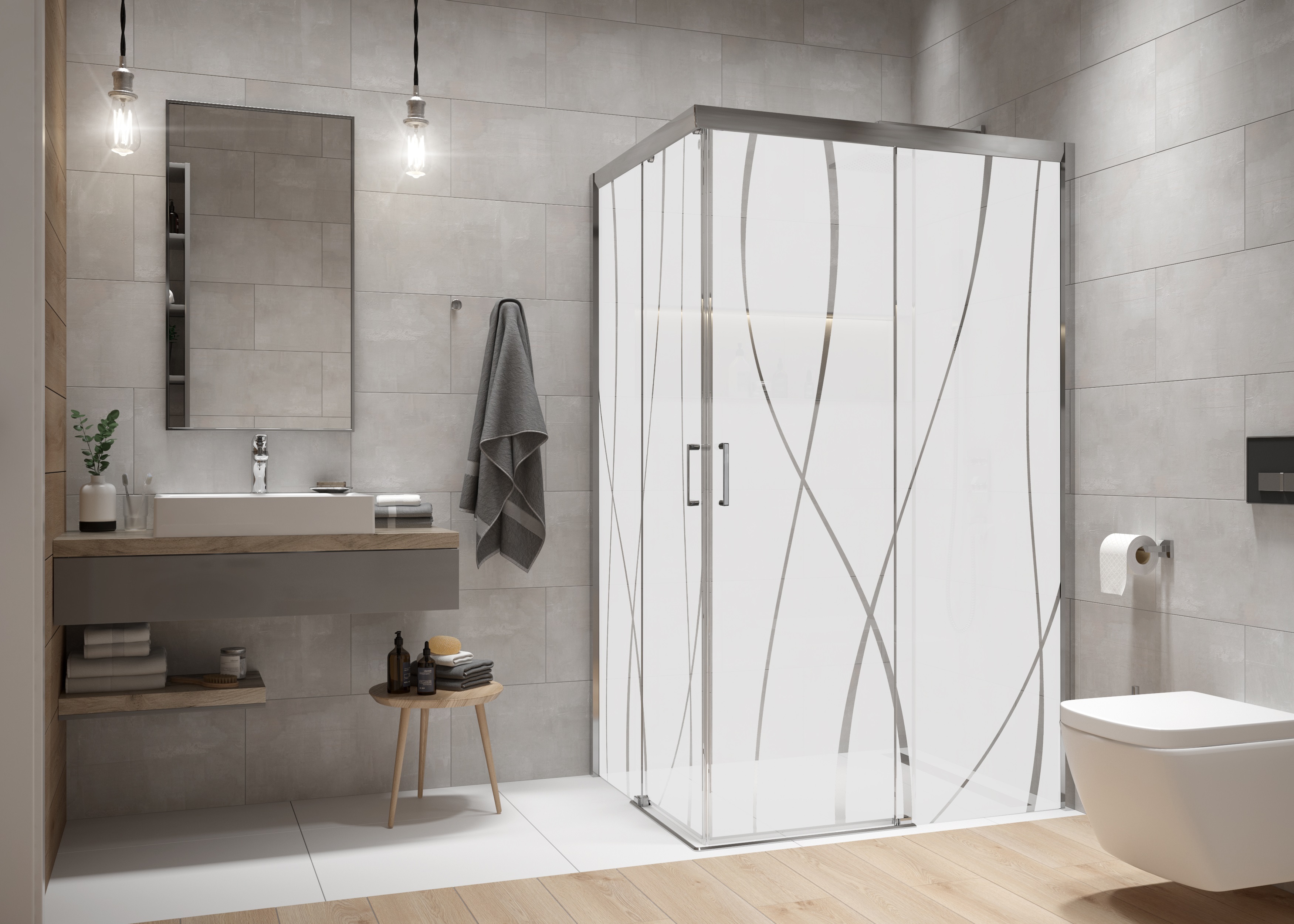 Sanplast Free Zone kabina prysznicowa 100x80 cm prostokątna prawa srebrny połysk/szkło ze wzorem 600-271-3640-38-231