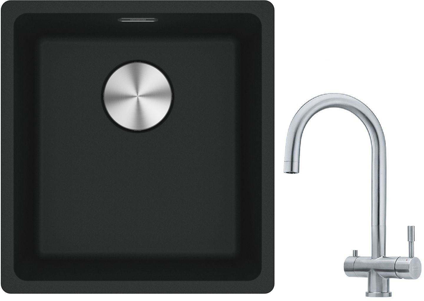 Franke Maris MRG 110-37 zlewozmywak 40x37 cm Fragranite onyx z baterią kuchenną Eos stal szlachetna (1250687249, 1200179979)