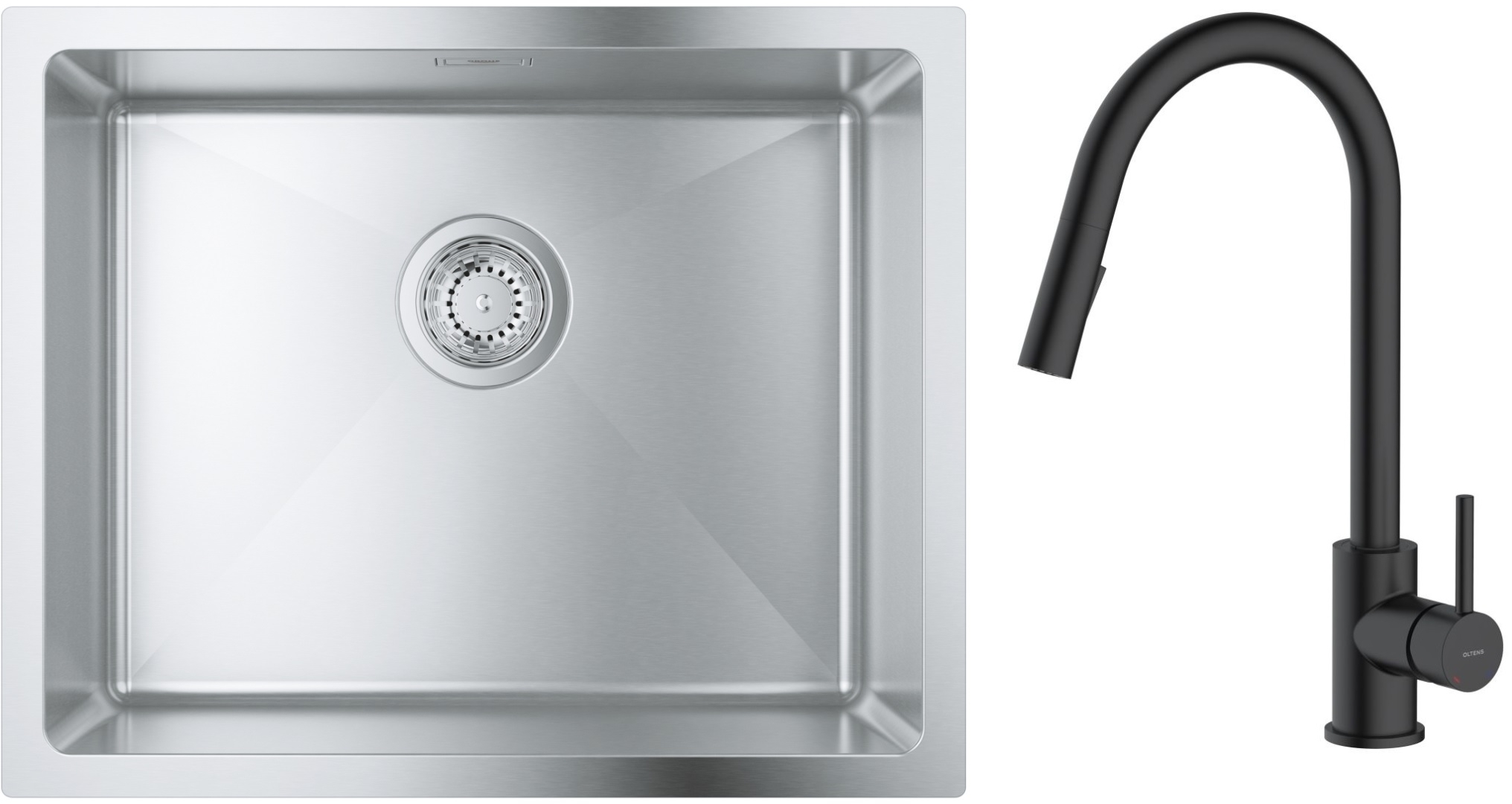 Zestaw Grohe K700 zlewozmywak 50x40 cm z baterią kuchenną Oltens Litla stal szlachetna/czarny mat (35204300, 31574SD1) - Wysyłka w 24h