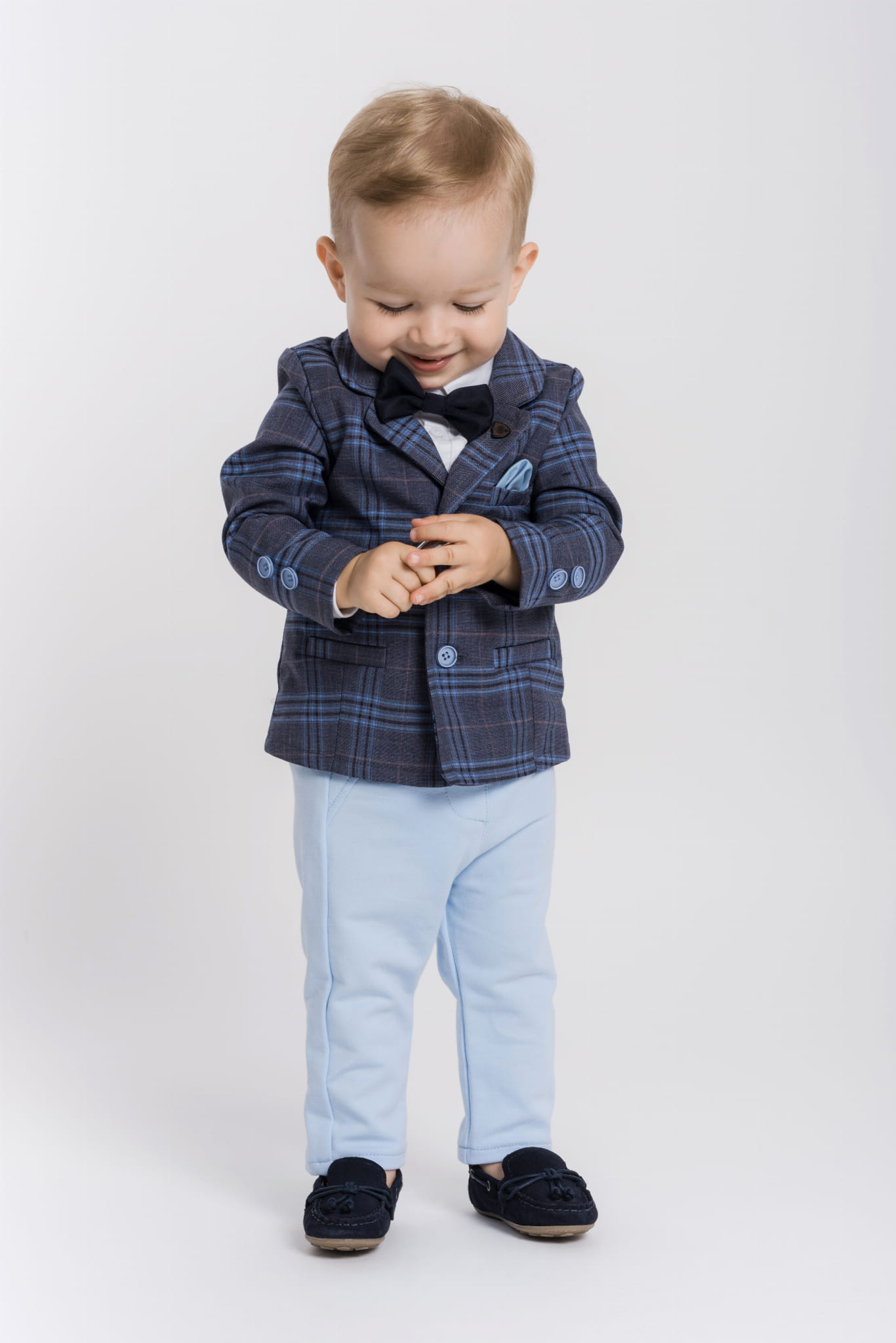 LaFerio Bawega Niebieskie eleganckie spodnie dla chłopca do chrztu