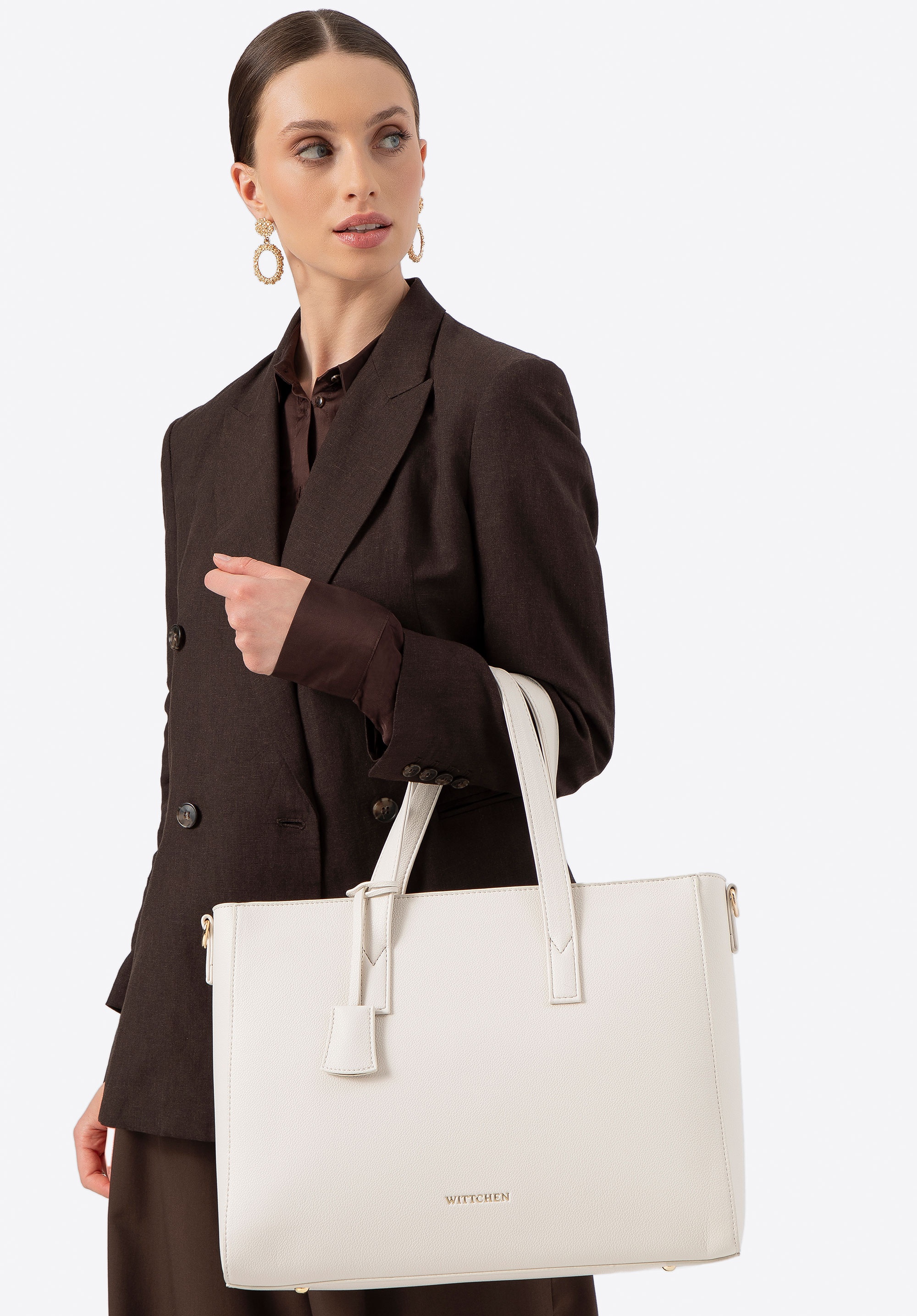 Damska torba na laptopa 16" z imitacji skóry kremowa