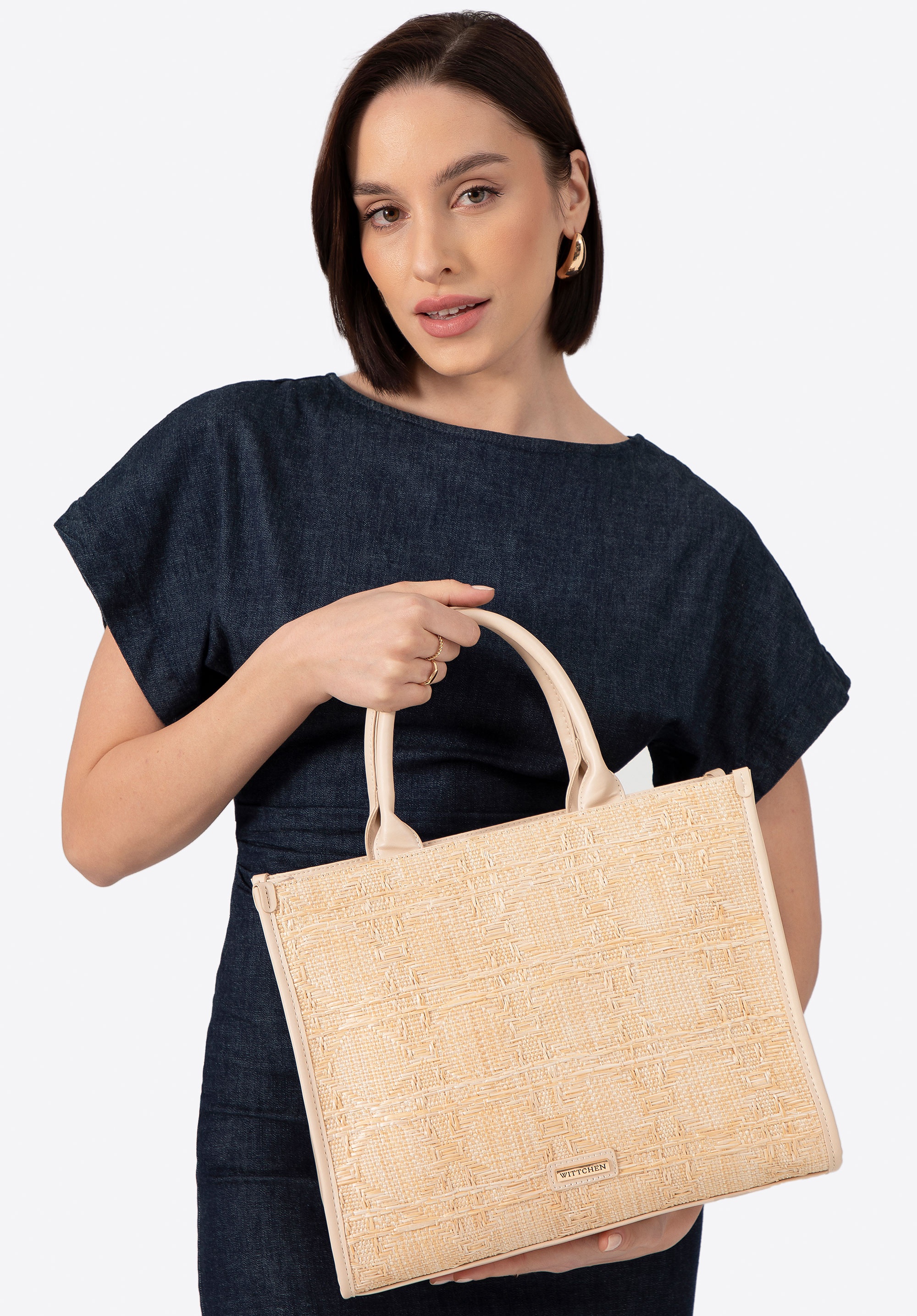 Pleciona damska shopperka słomkowa beżowa