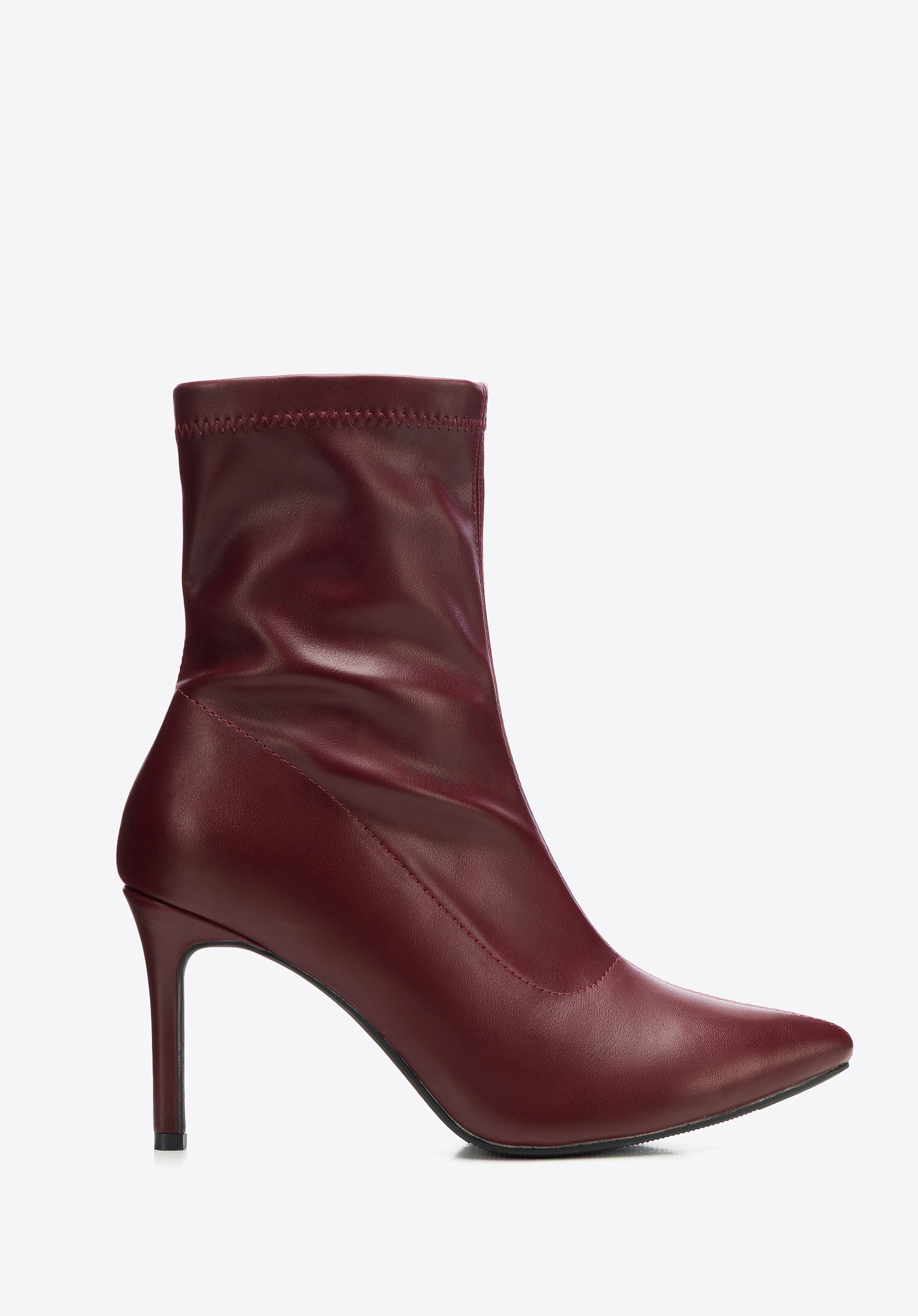 Dopasowane damskie botki na szpilce bordowe