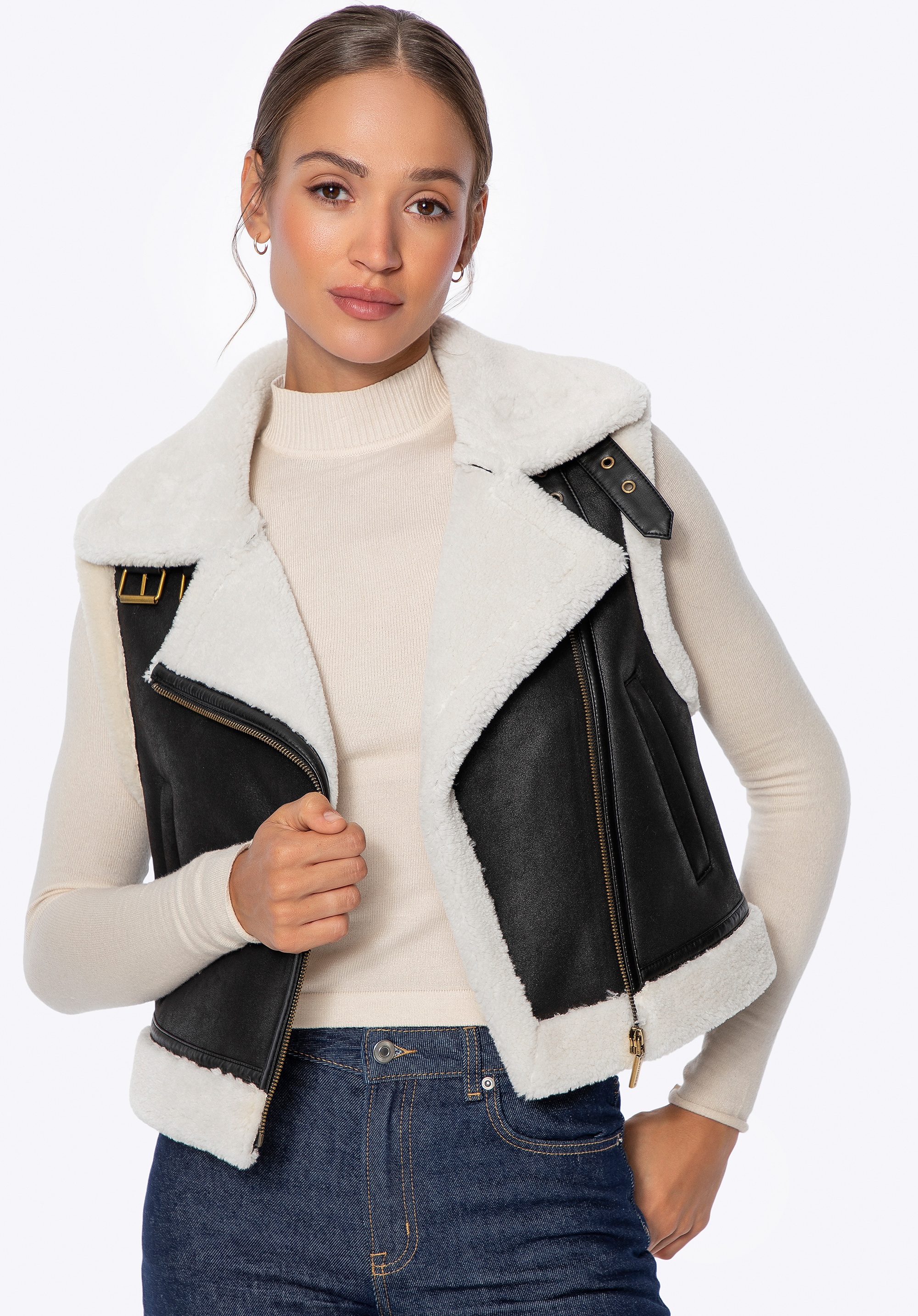 Kamizelka damska ze sztucznym kożuchem czarna