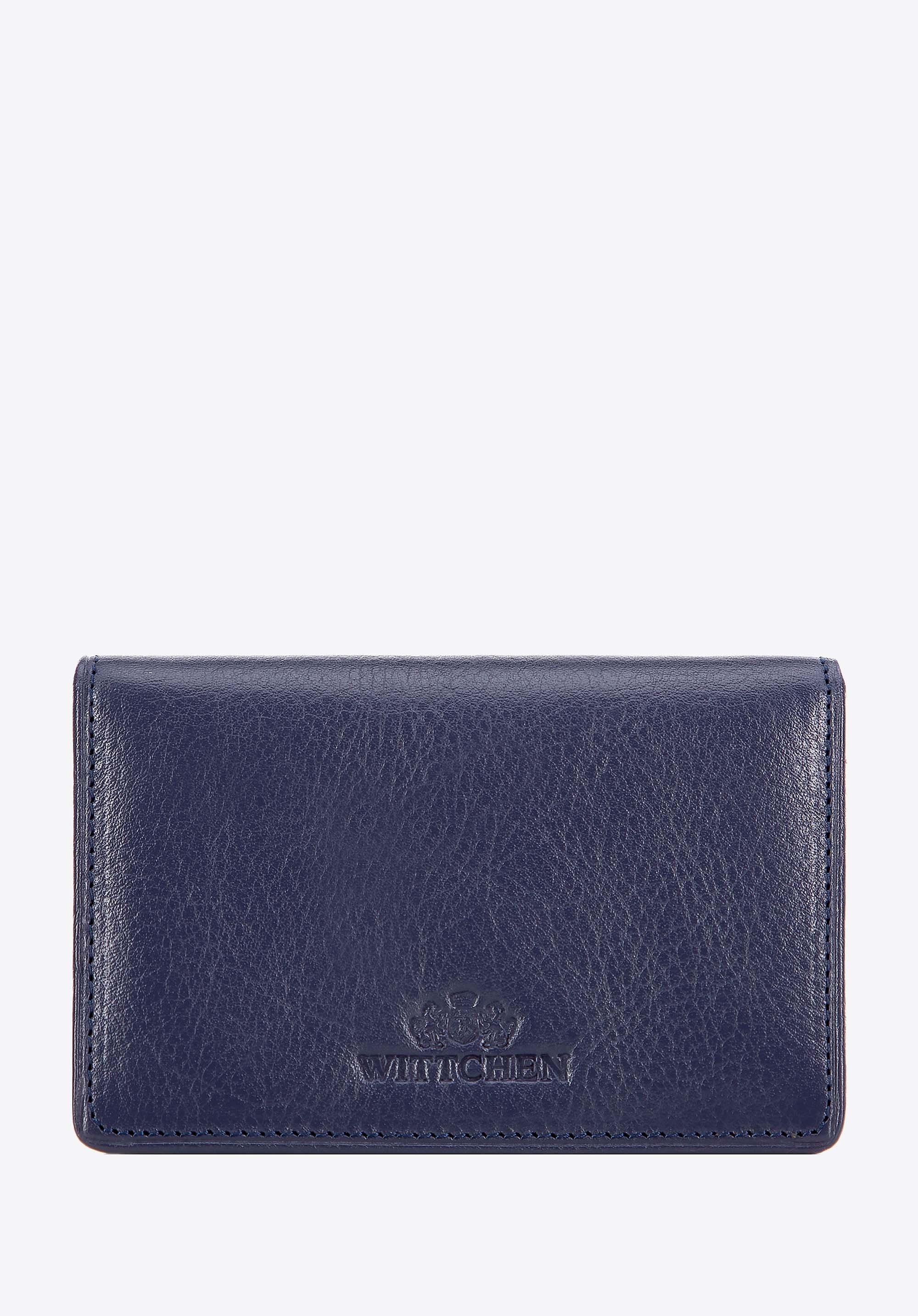 Etui na wizytówki skórzane poziome granatowe
