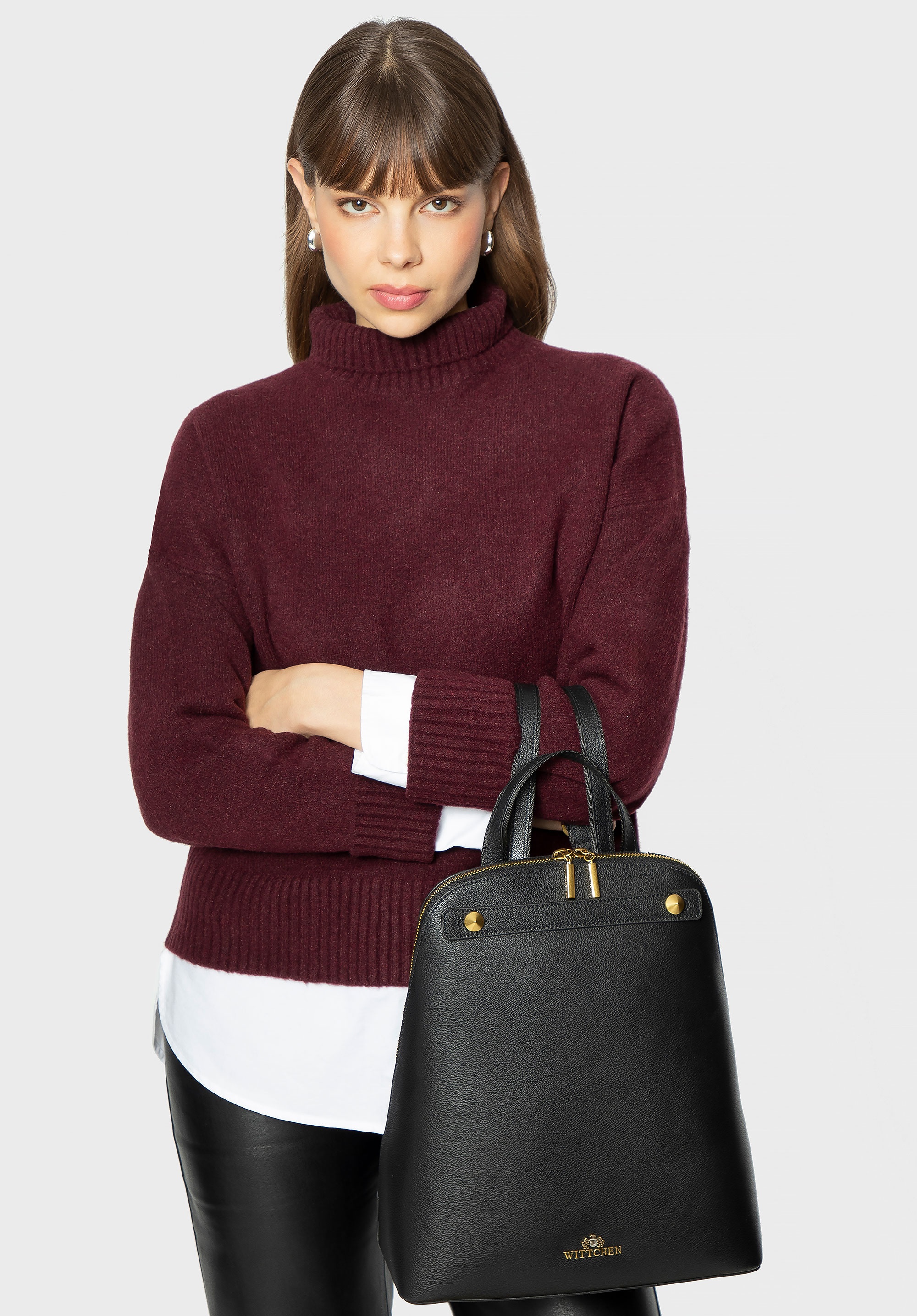 Damski plecak ze skóry trapezowy czarny