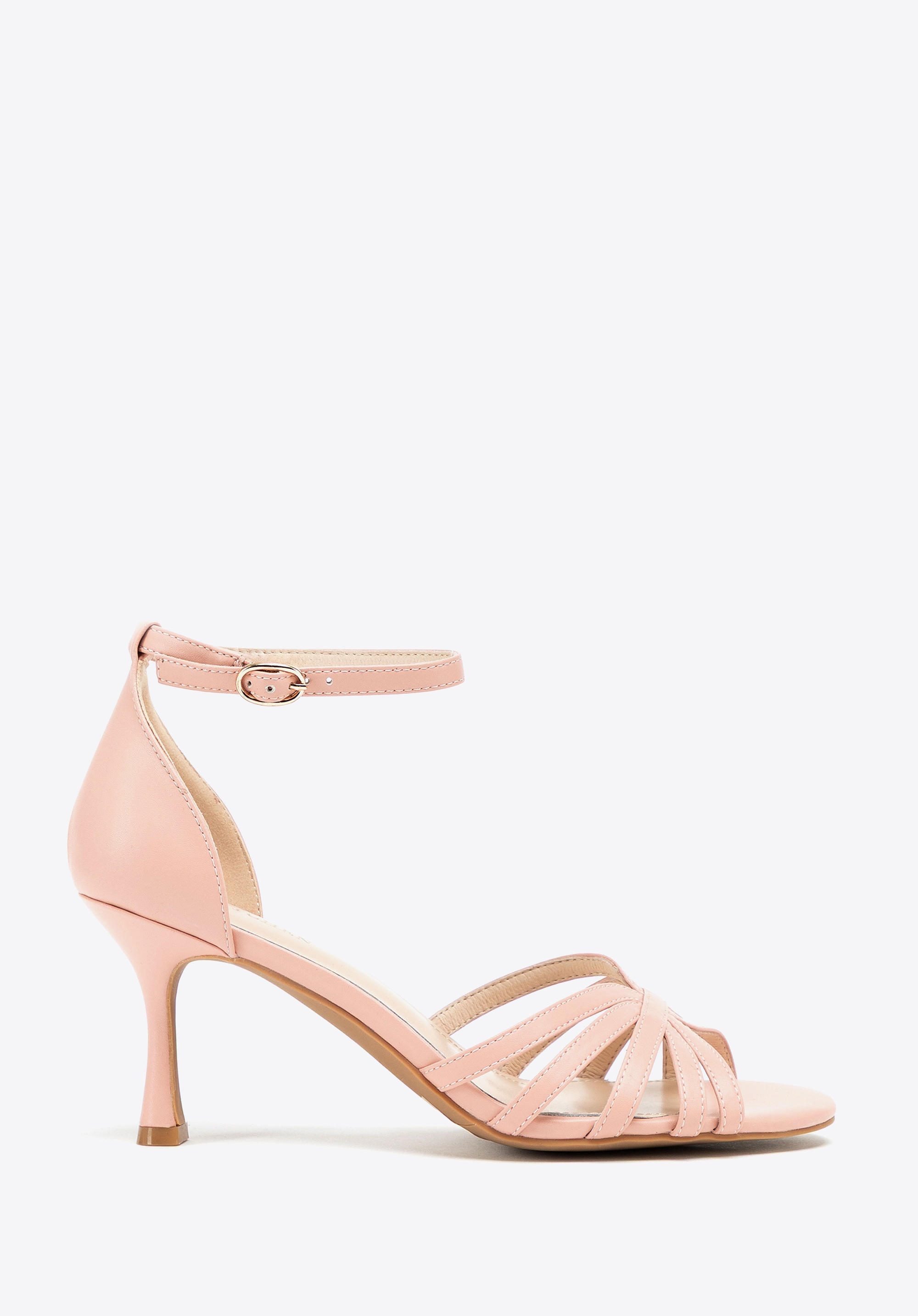 Damskie sandały ze skóry na szpilce różowe