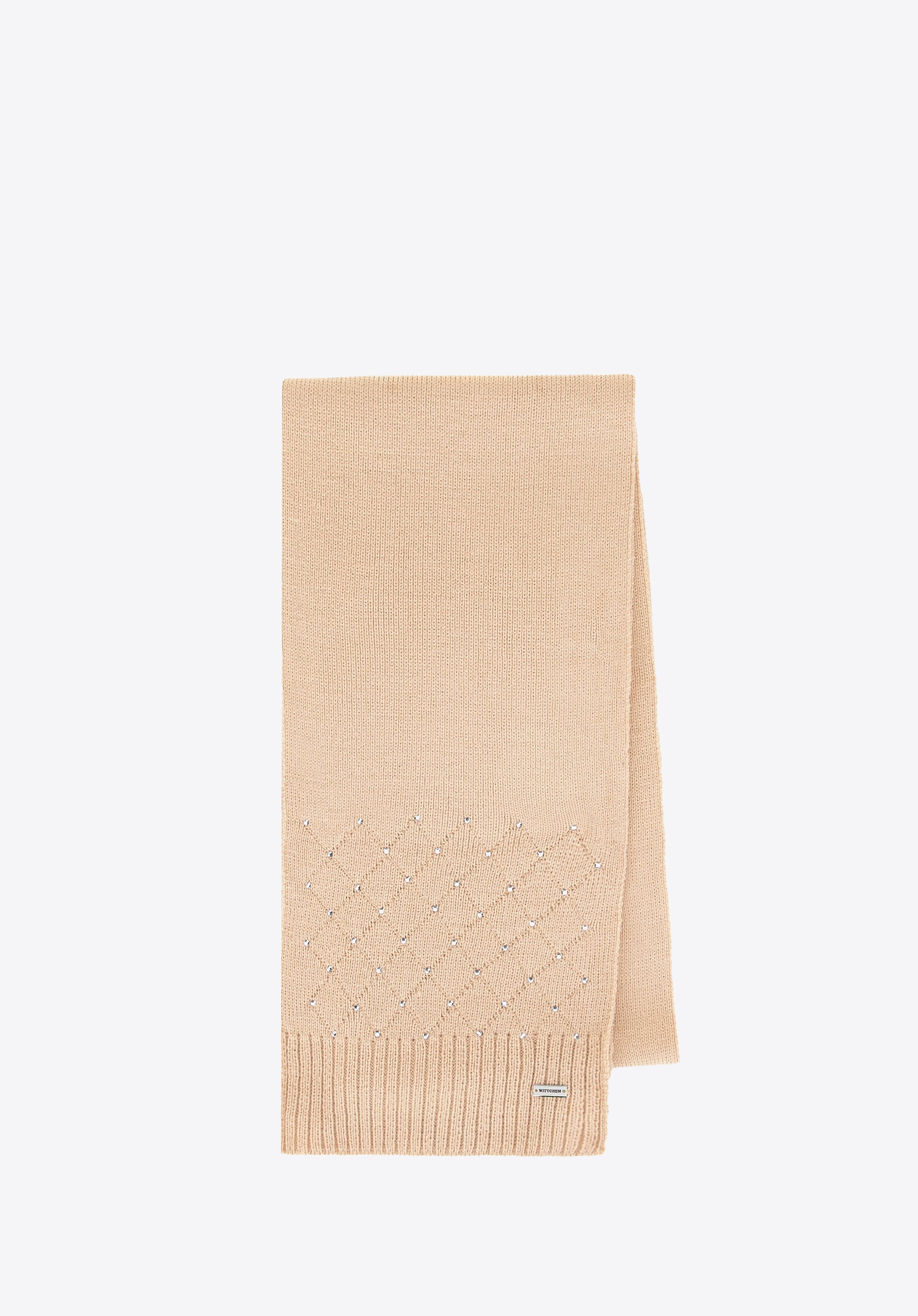 Szalik damski z ozdobnymi cyrkoniami beżowy