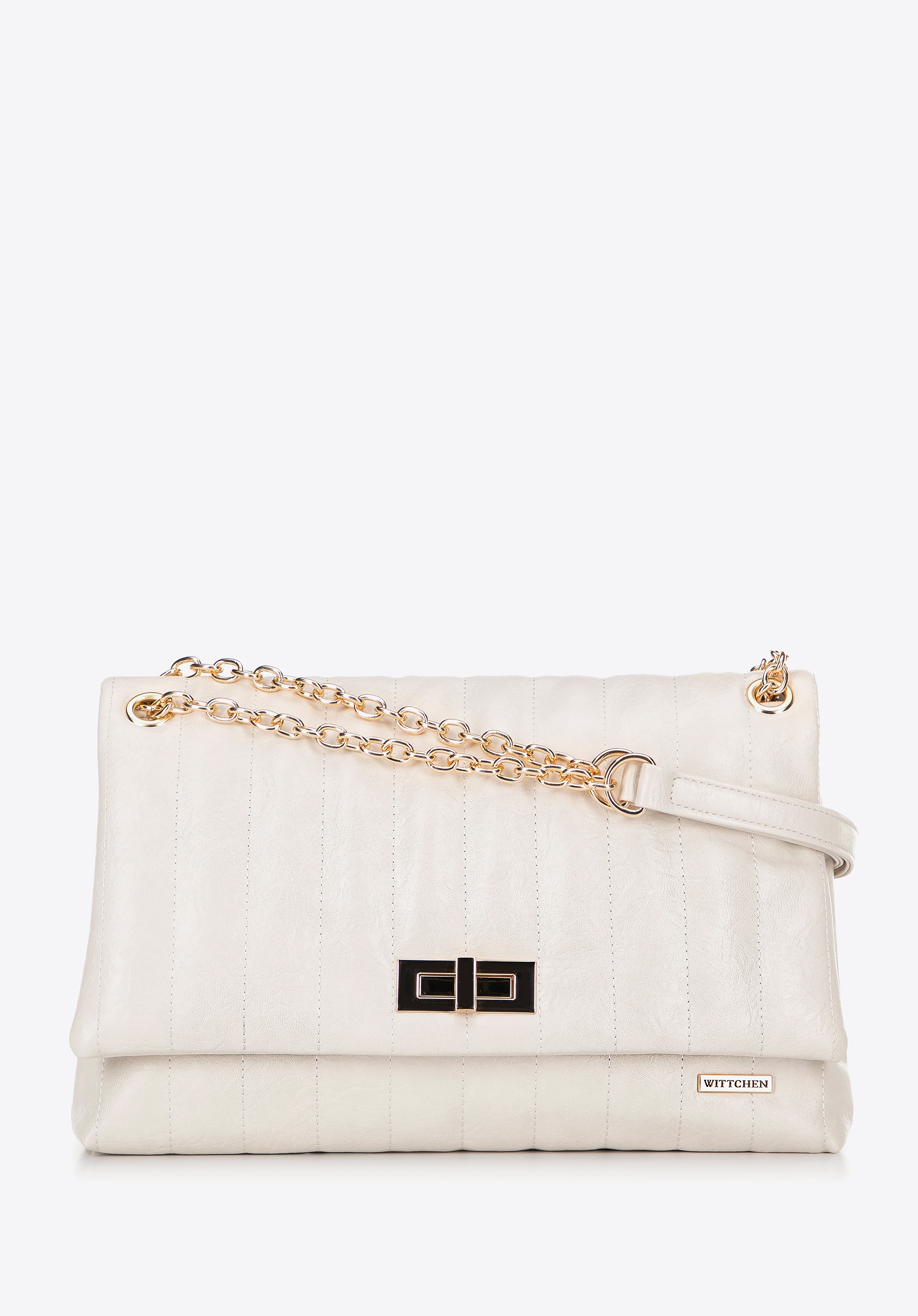 Damska crossbody z ekoskóry dwukomorowa duża kremowa