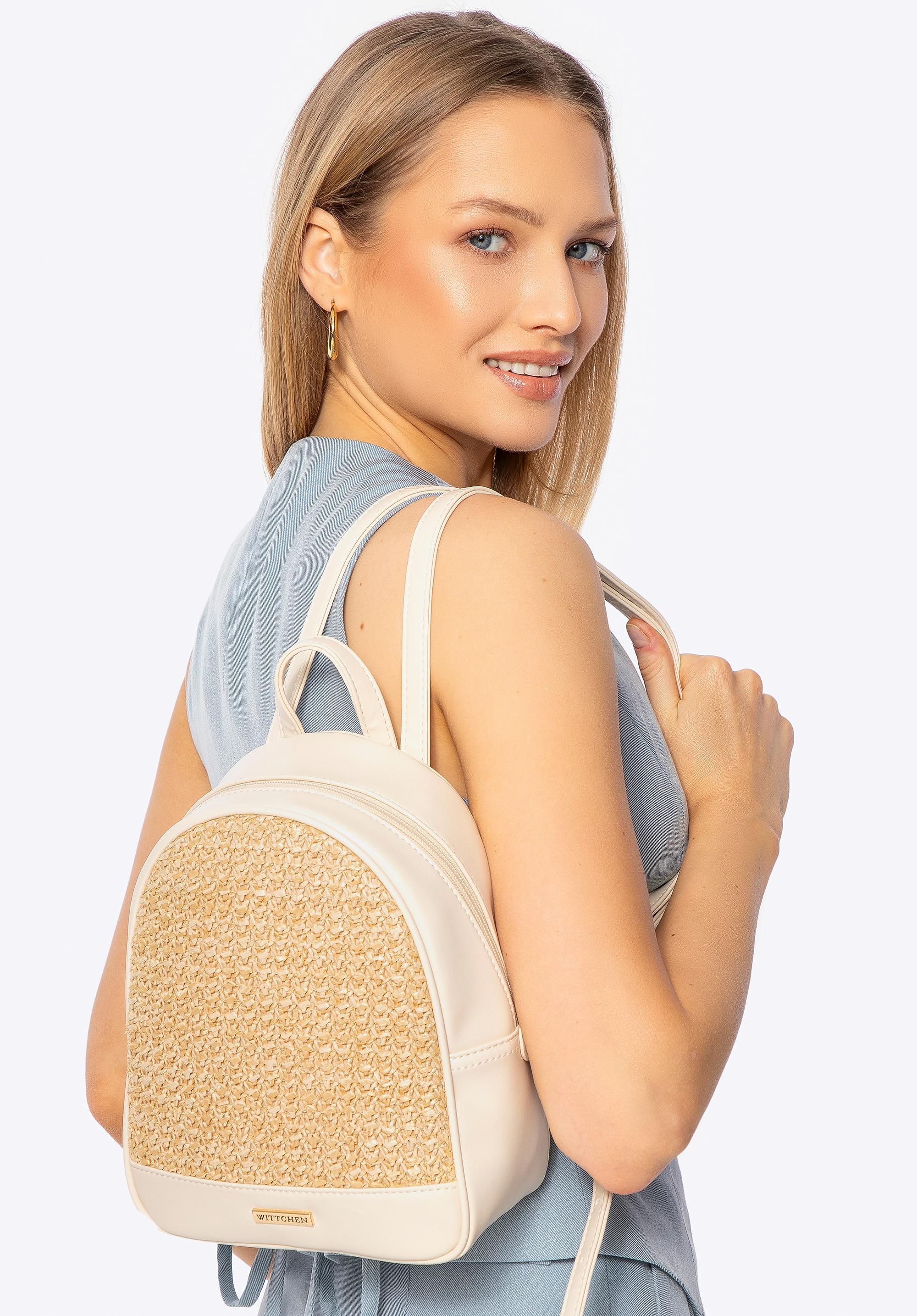 Damski plecak z plecionką kremowo - beżowy