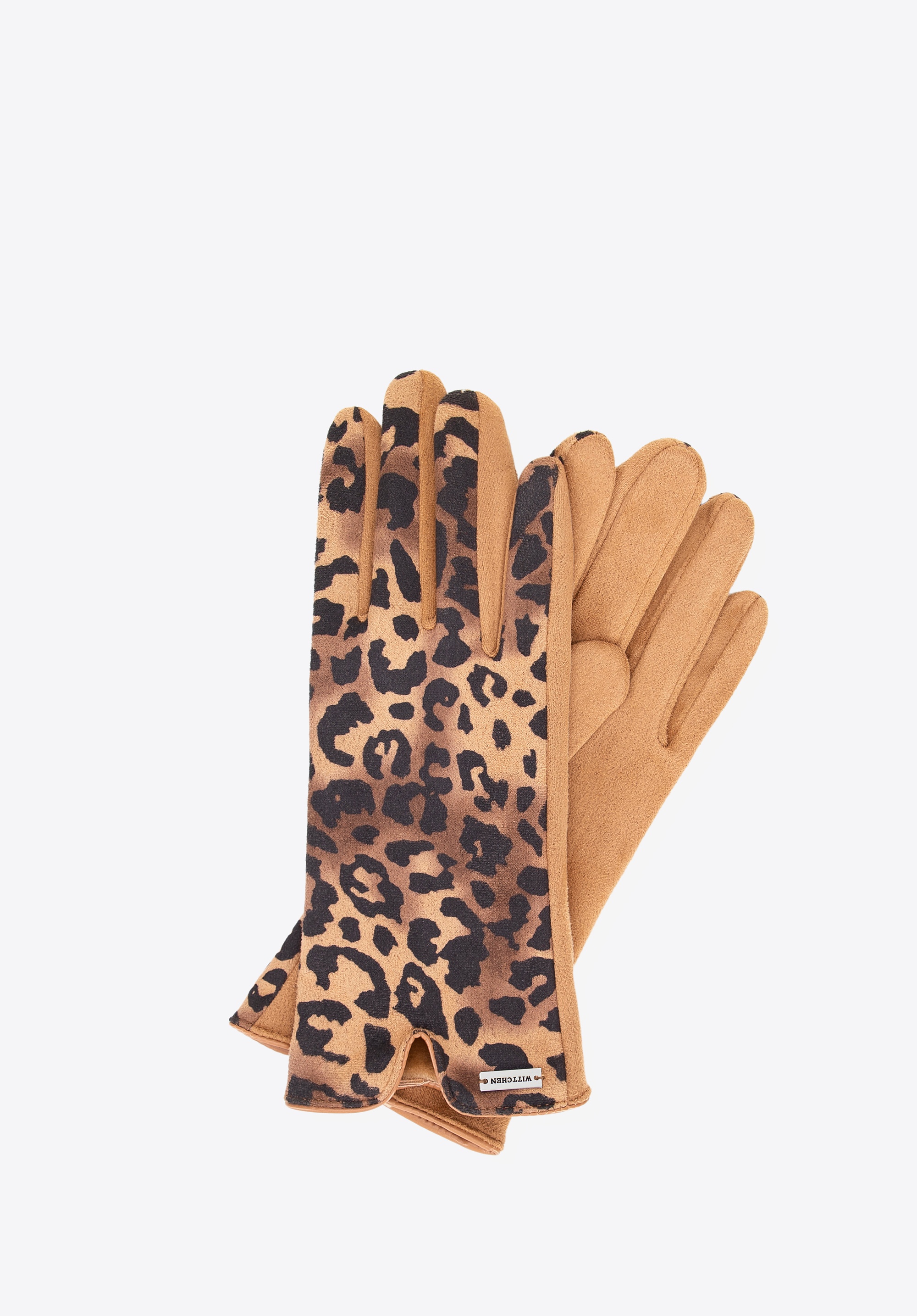 Damskie rękawiczki w panterkę brązowe