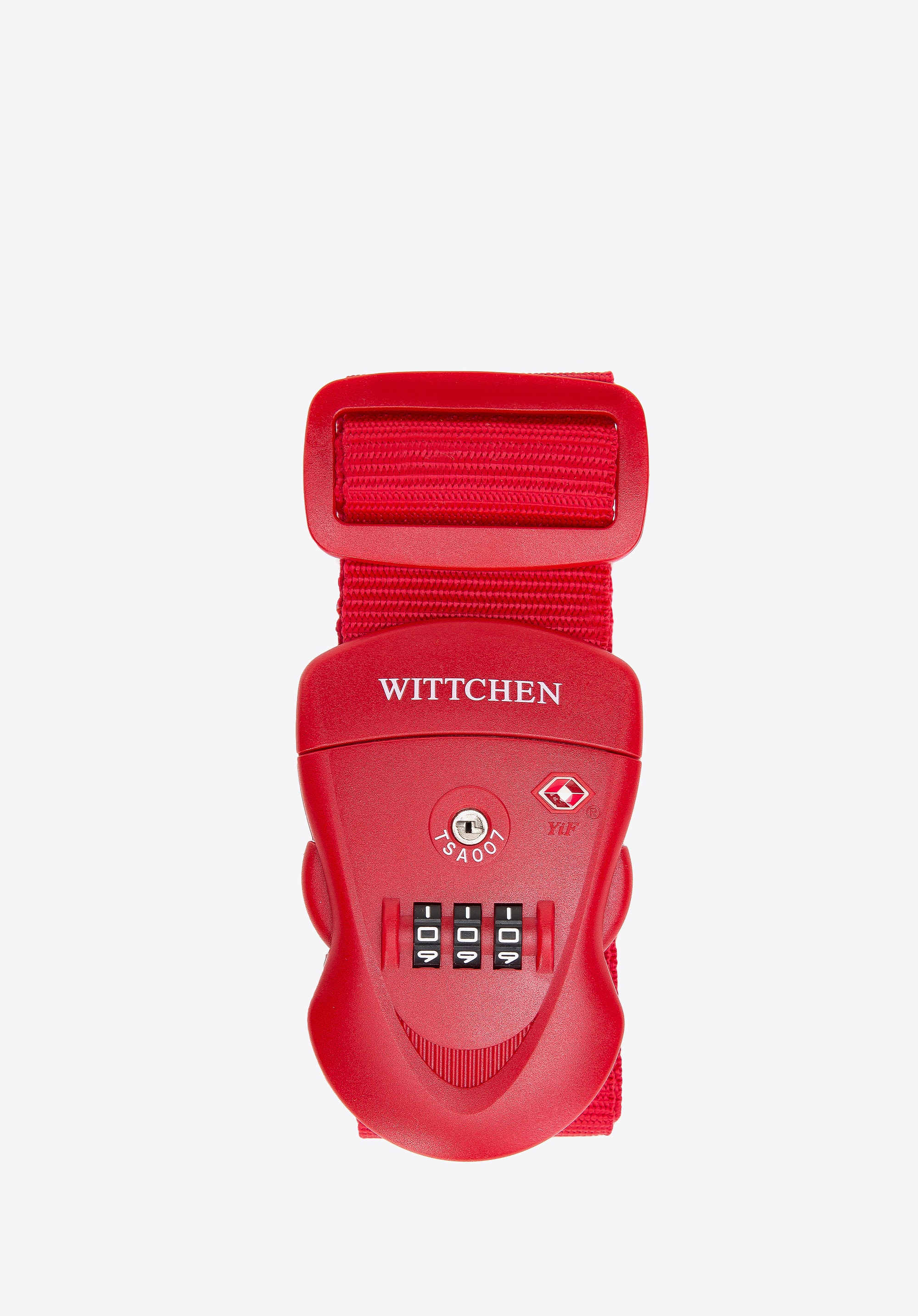 Pas zabezpieczający bagaż z zamkiem czerwony