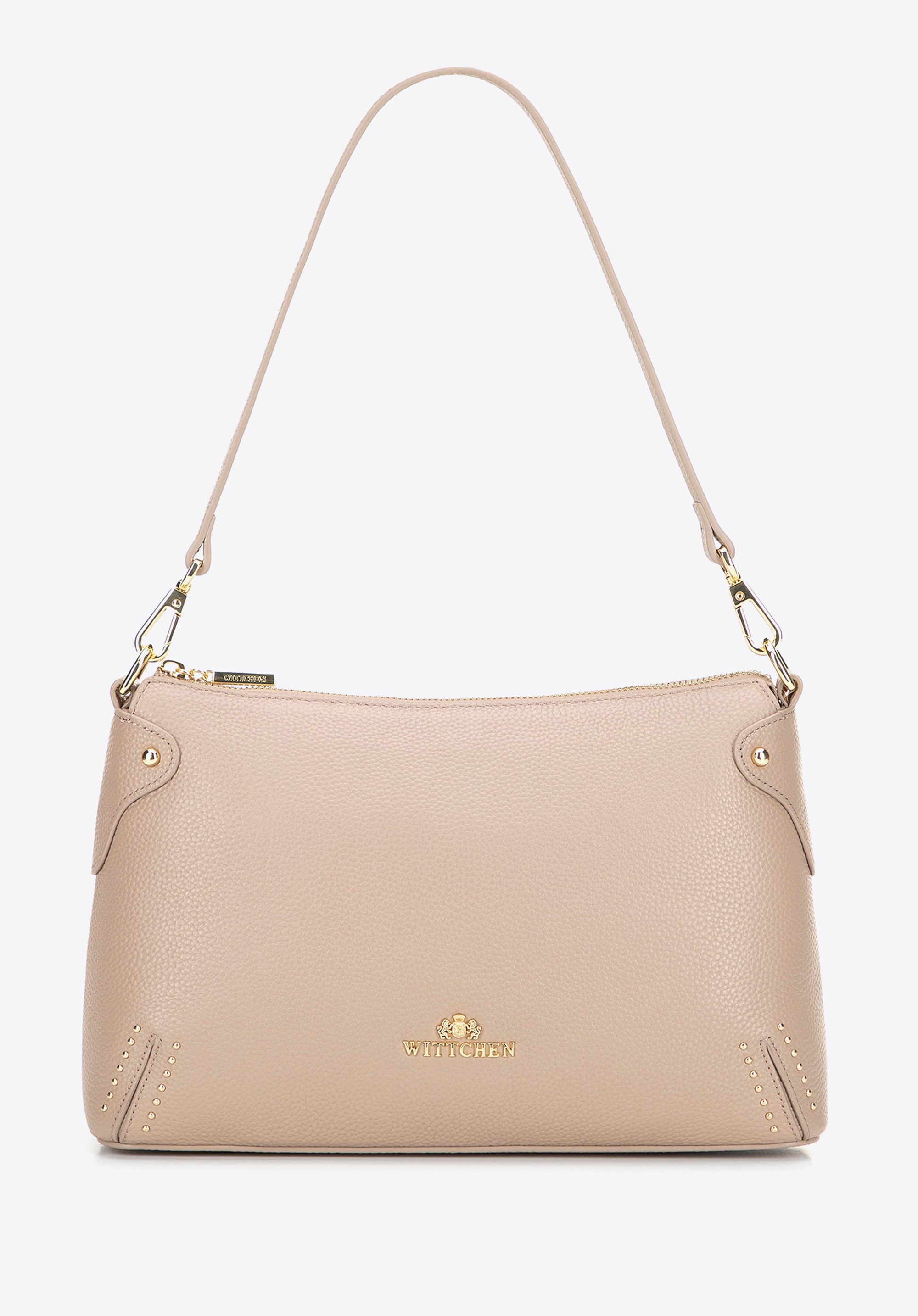 Damska listonoszka ze skóry naturalnej z drobnymi dżetami brązowa