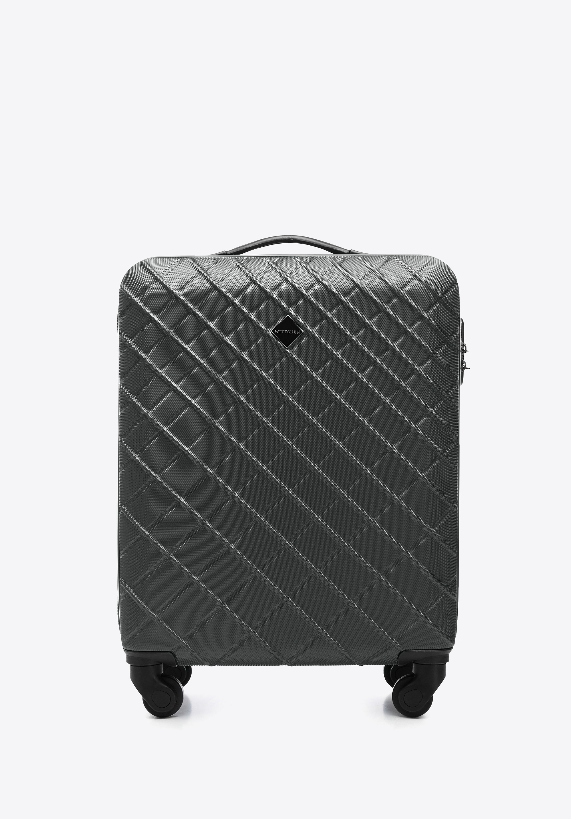 Walizka kabinowa z ABS-u w ukośną kratkę stalowo-czarna