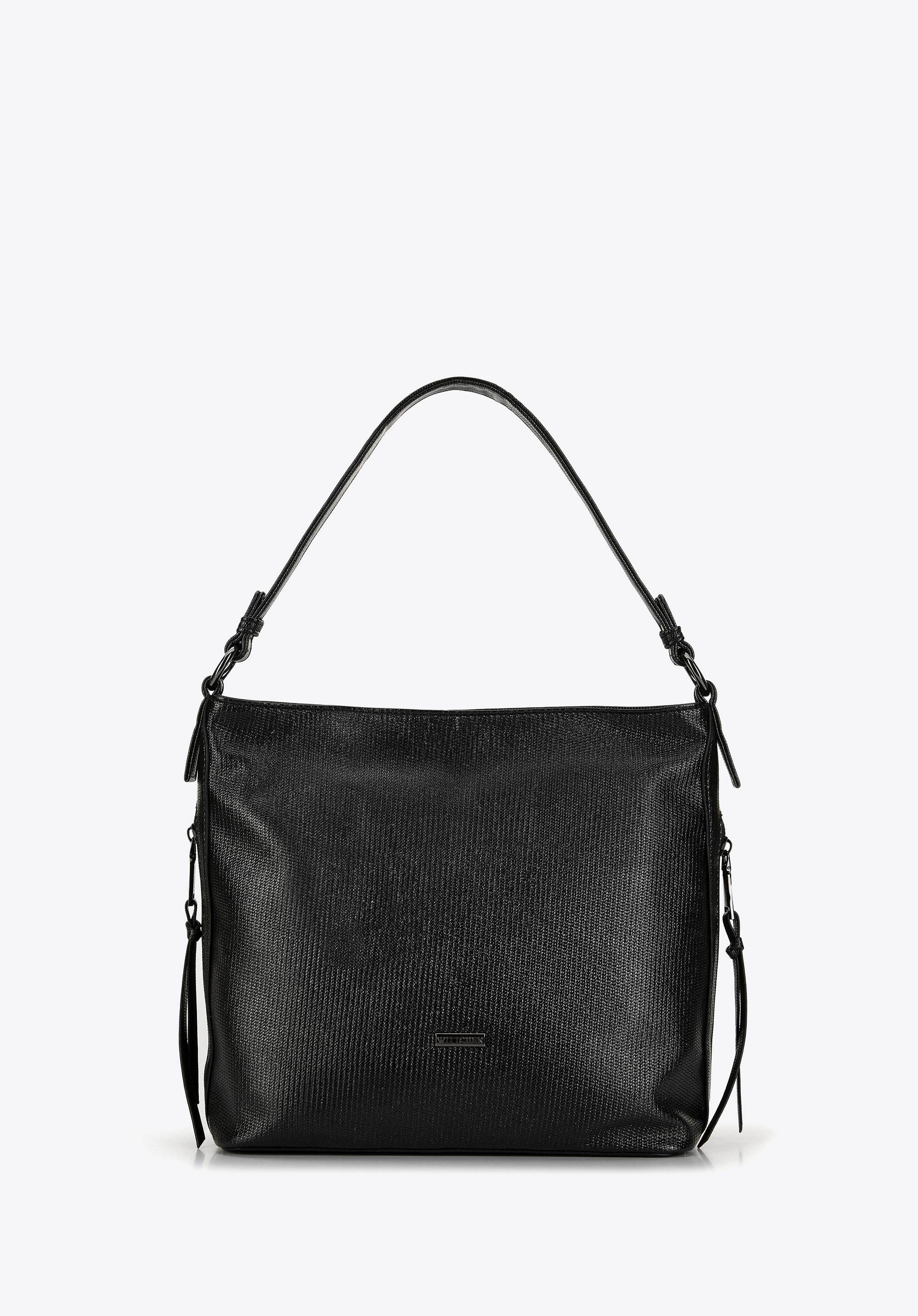 Damska torebka worek z ekoskóry połyskująca czarna