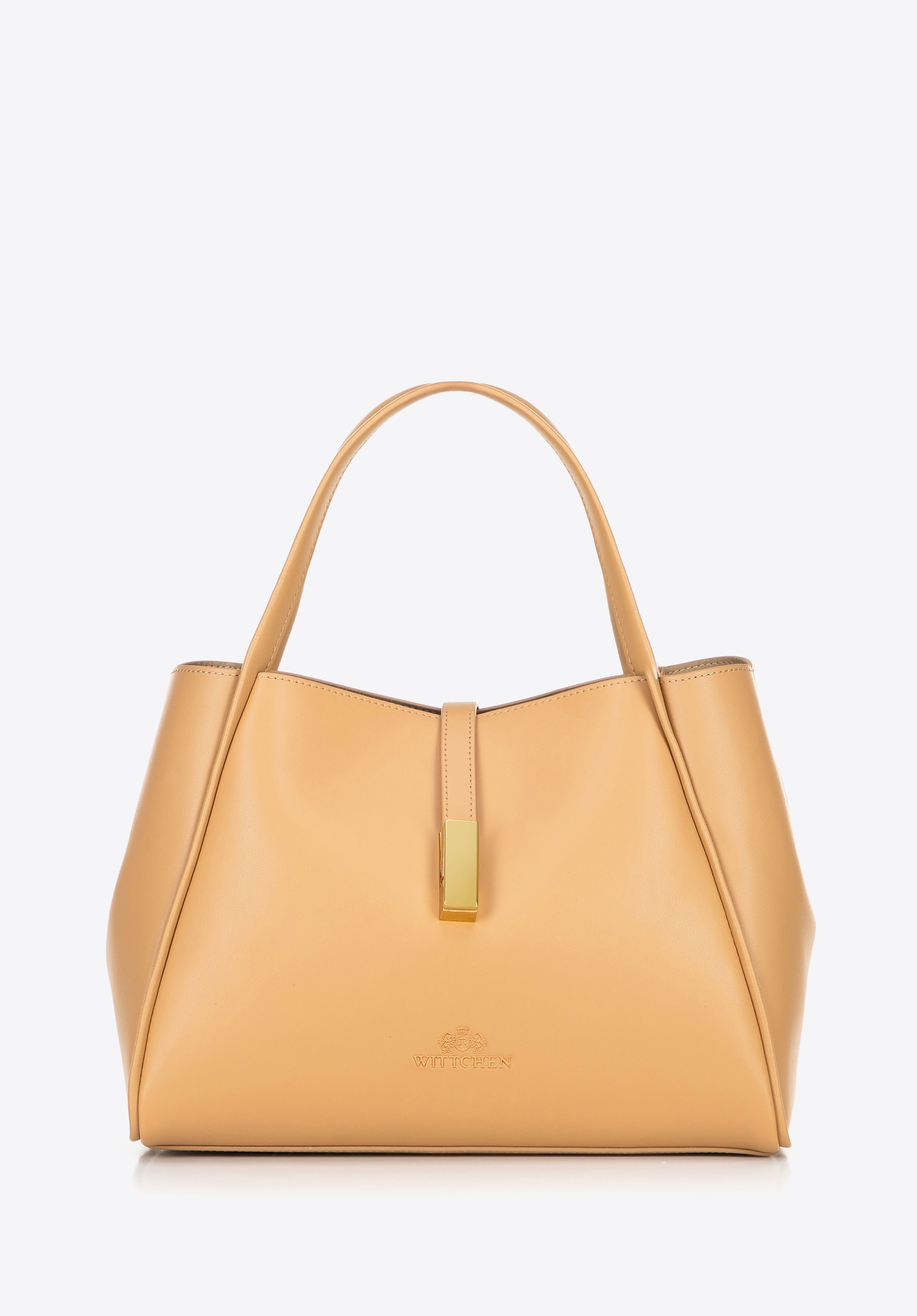 Damski kuferek skórzany z wyjmowaną saszetką beżowy