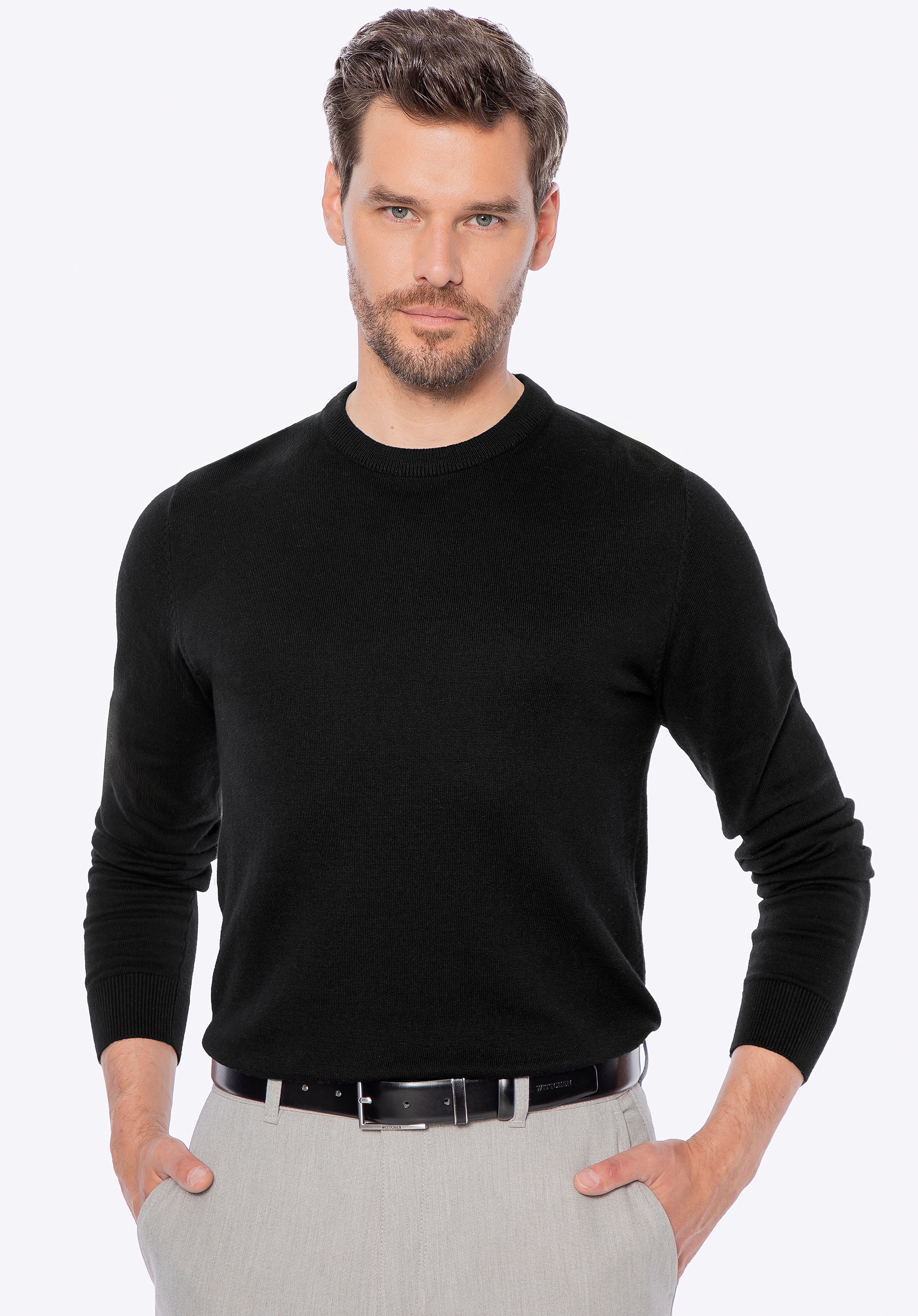 Sweter męski z bawełny z domieszką kaszmiru czarny