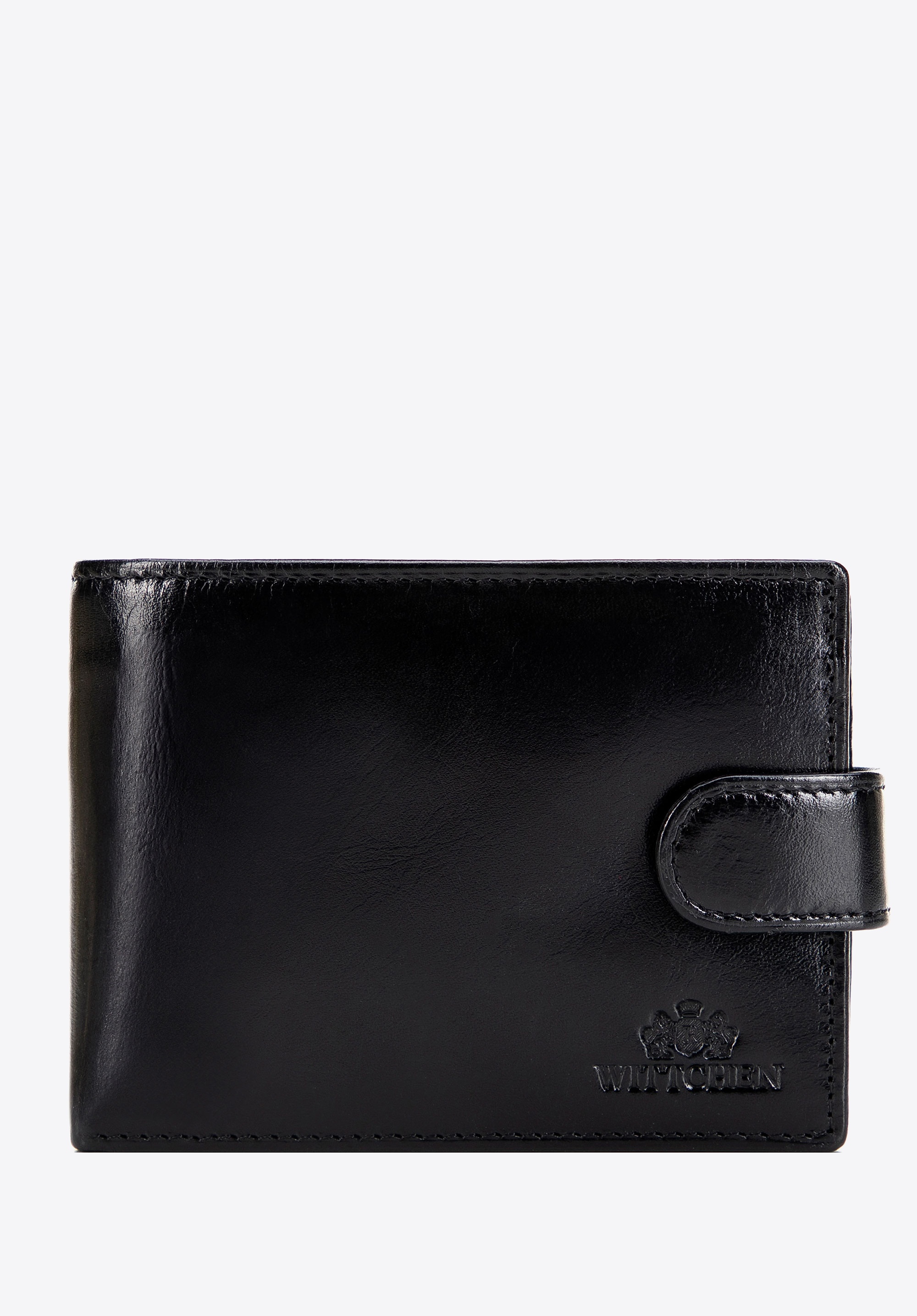 Męski portfel ze skóry naturalnej z zapięciem na pasek z napą czarny