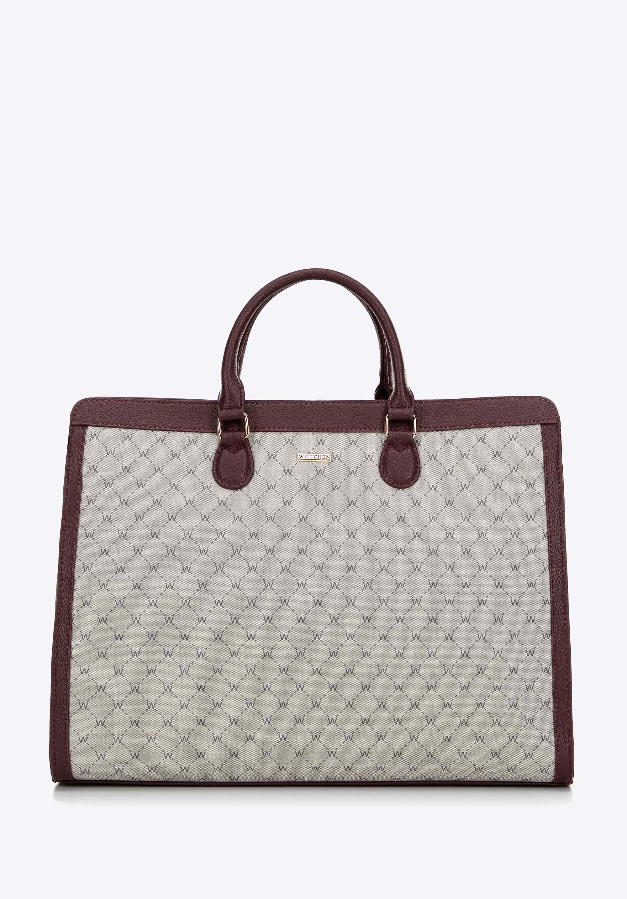 Damska shopperka z etui na laptopa szaro-bordowa