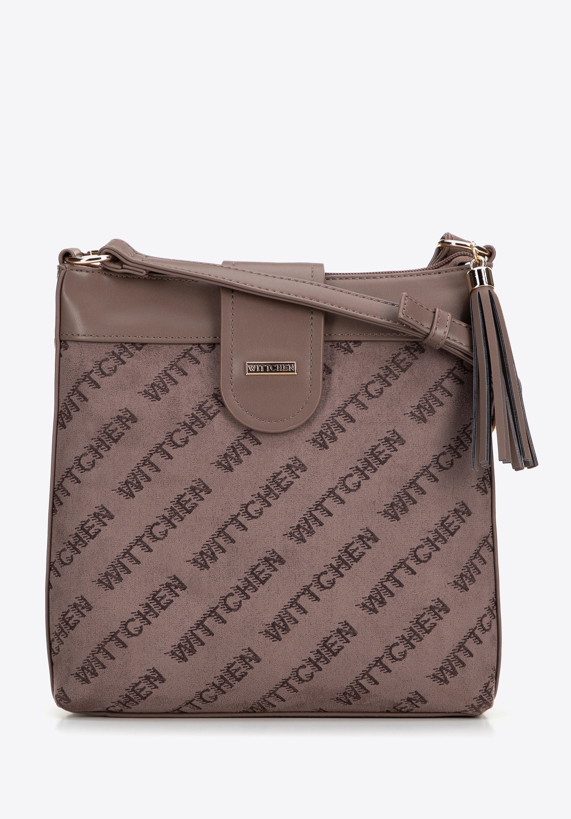 Damska crossbody z ekoskóry w logo beżowa