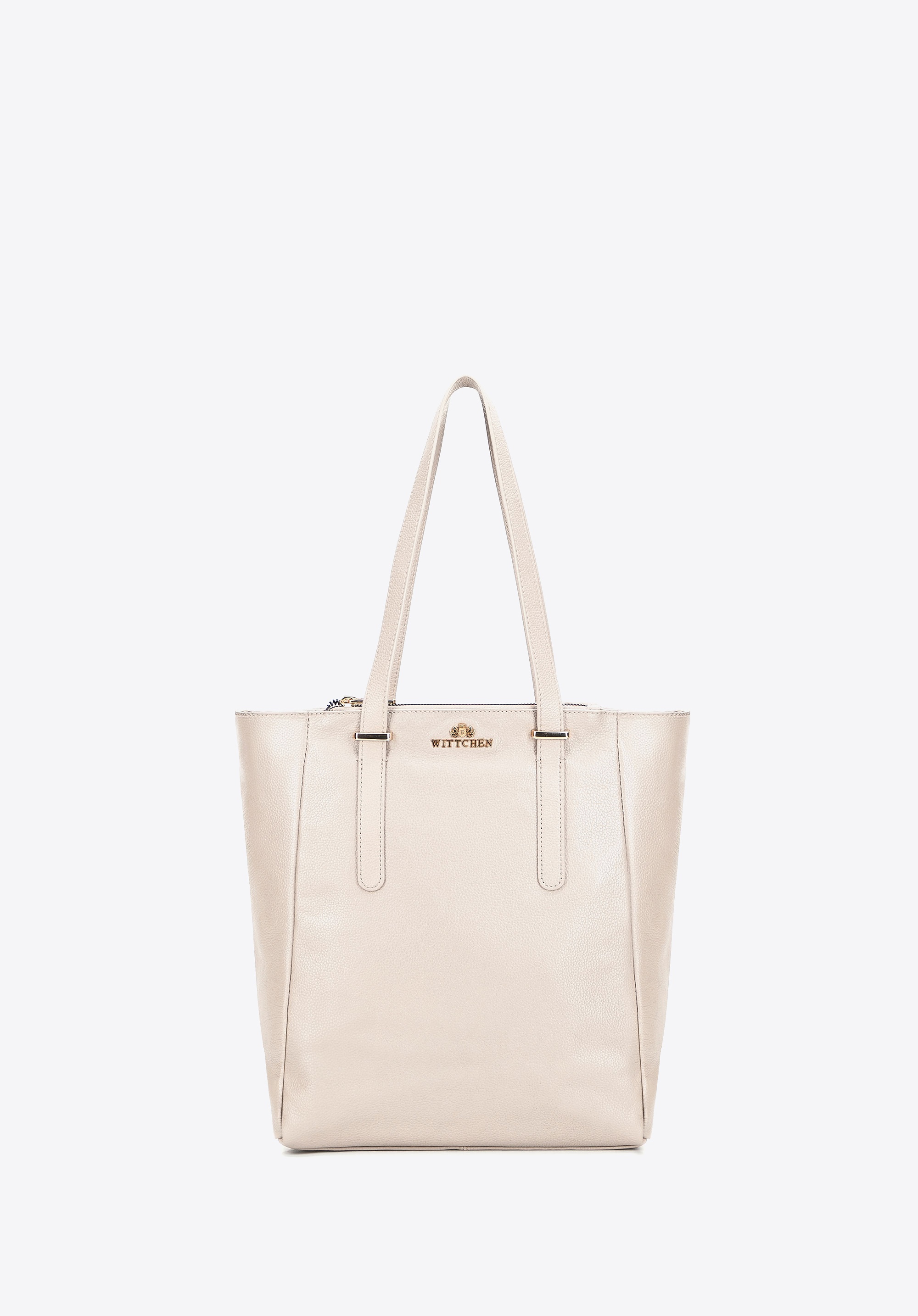 Damska shopperka ze skóry naturalnej o fakturze groszkowej kremowa