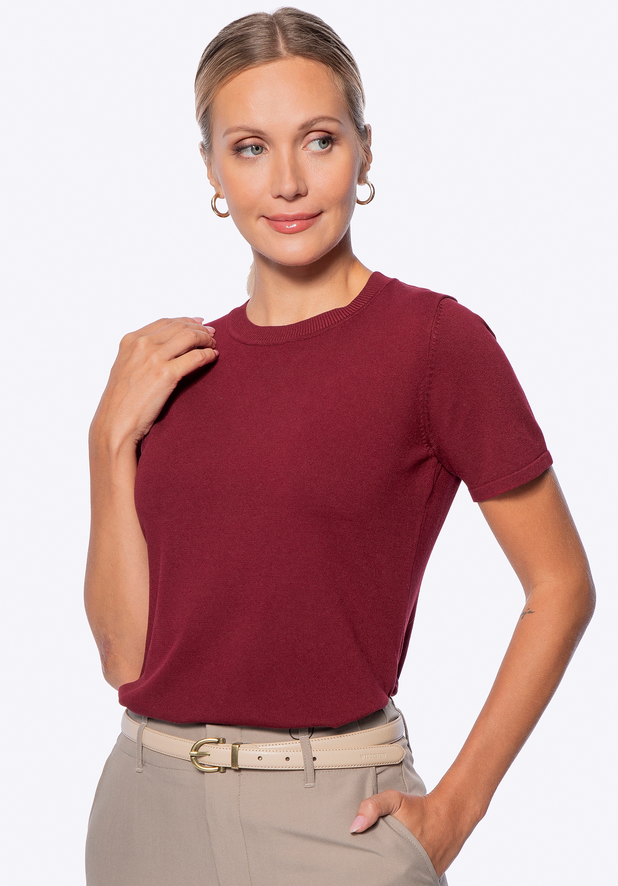 Sweter damski z krótkim rękawem bordowy