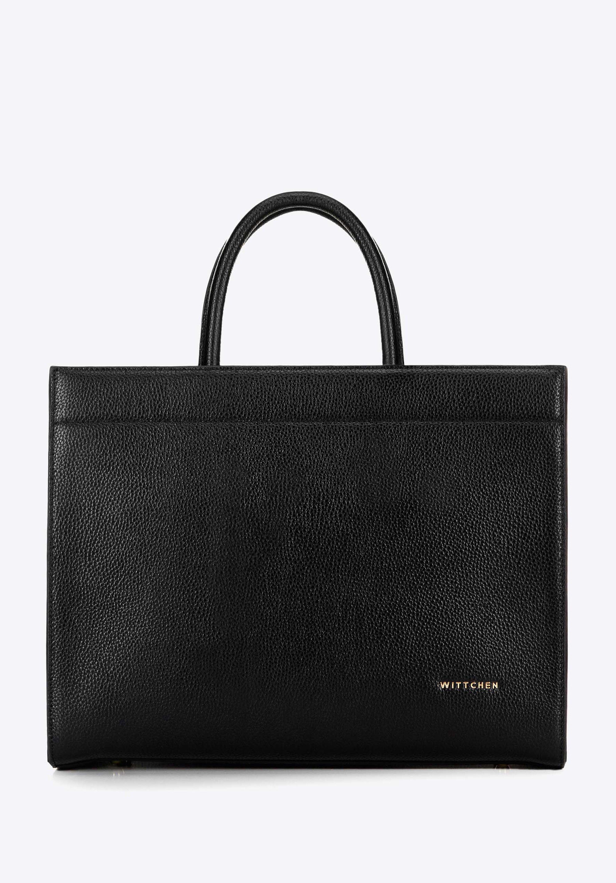 Damska shopperka ze skóry saffiano czarno - złota