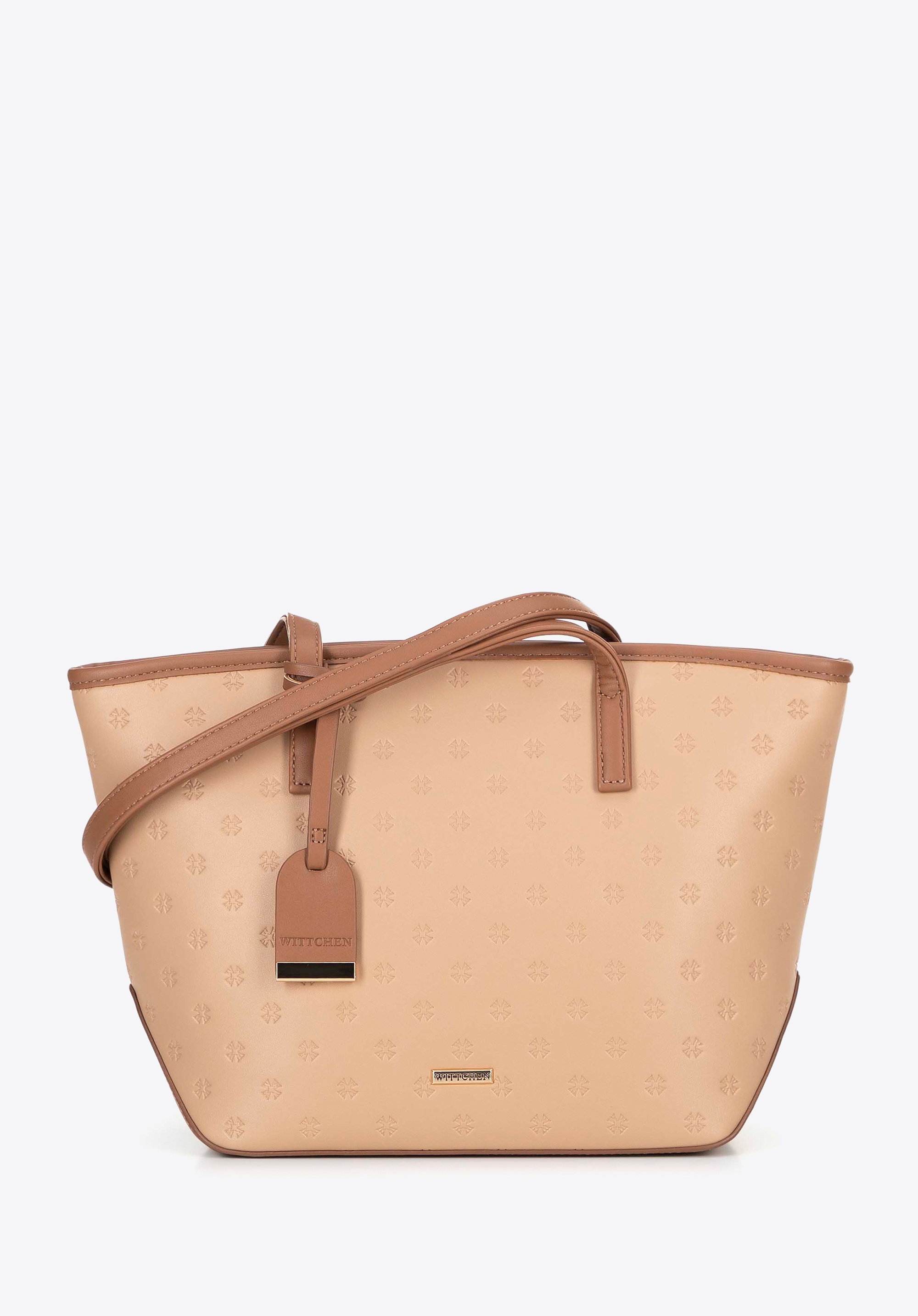 Damska shopperka z imitacji skóry średnia beżowa