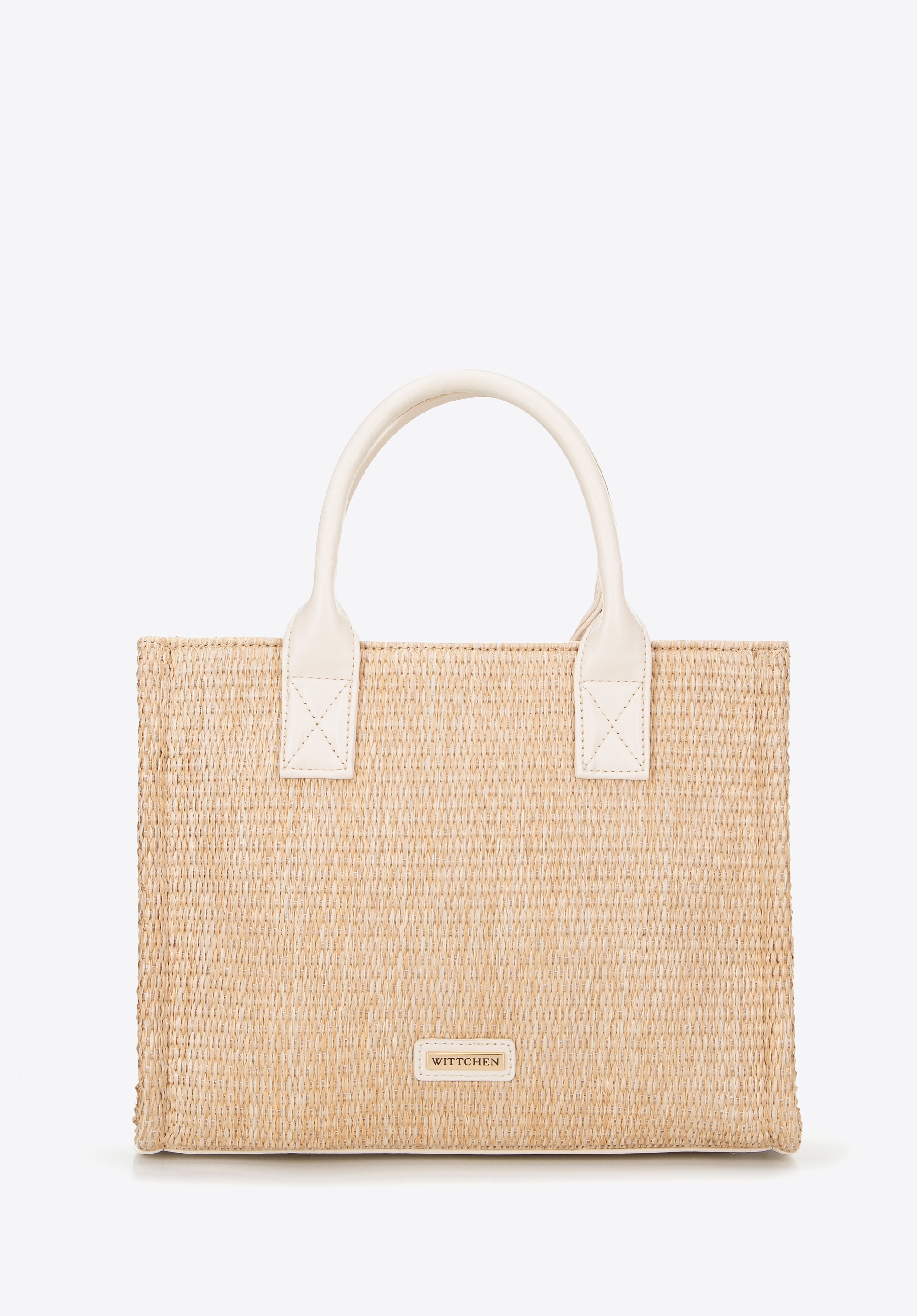 Damski kuferek z plecionki kremowo - beżowy