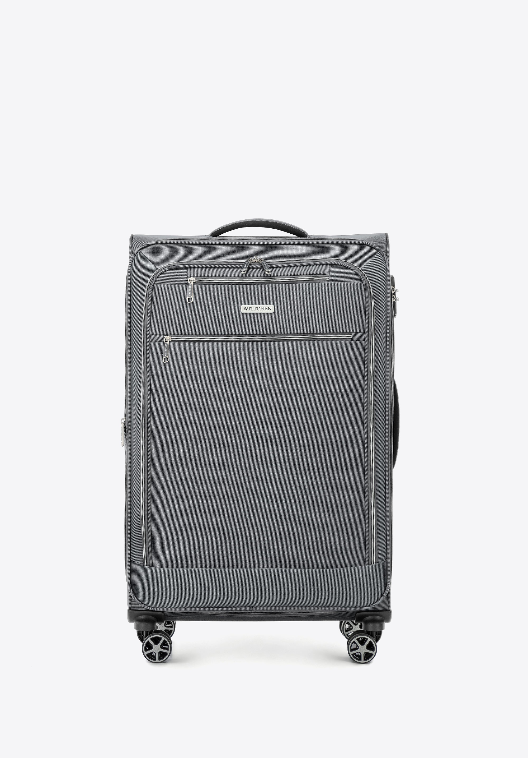 Duża walizka miękka z poliestru szara