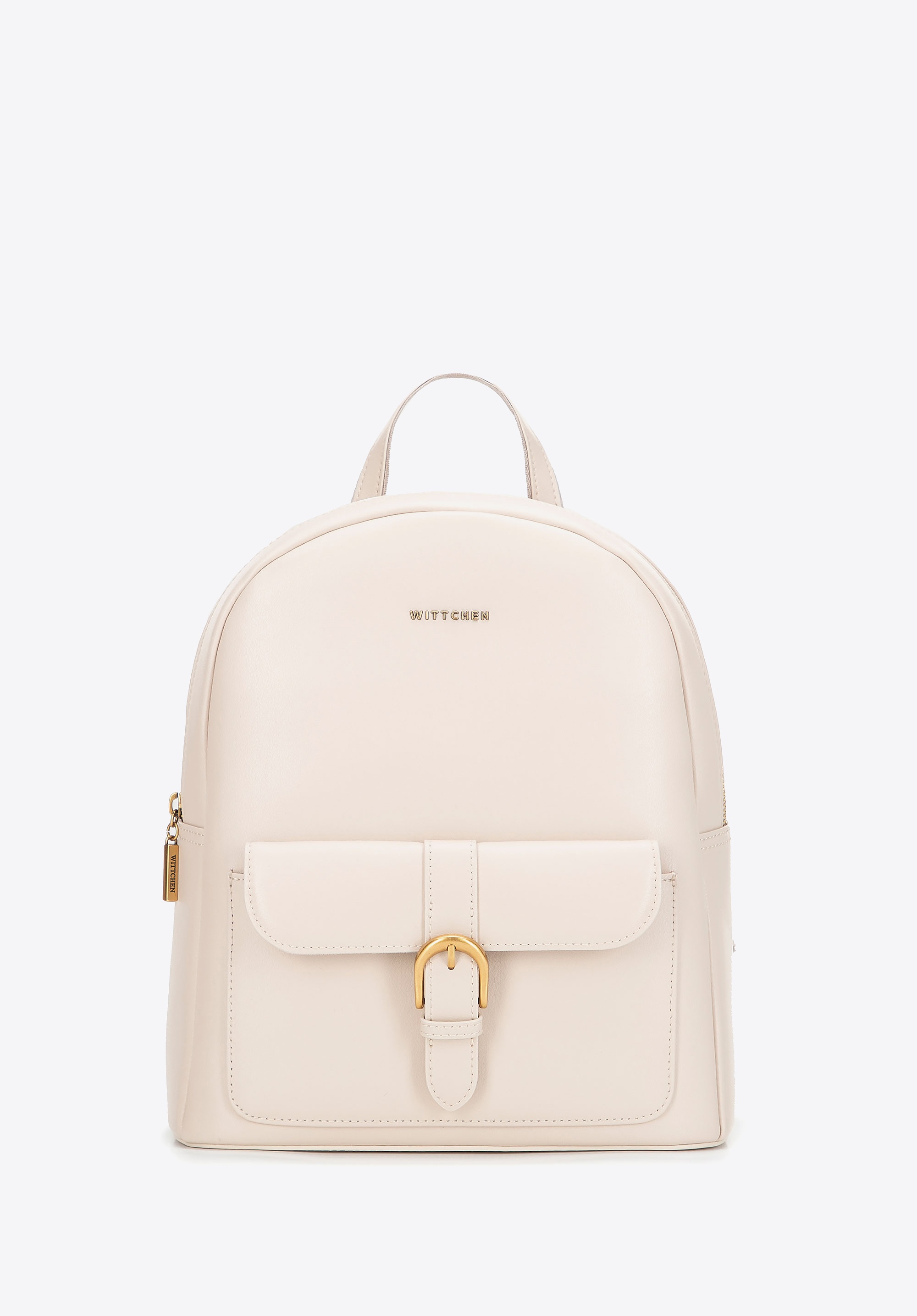 Damski plecak ze skóry naturalnej z kieszenią na przodzie kremowy