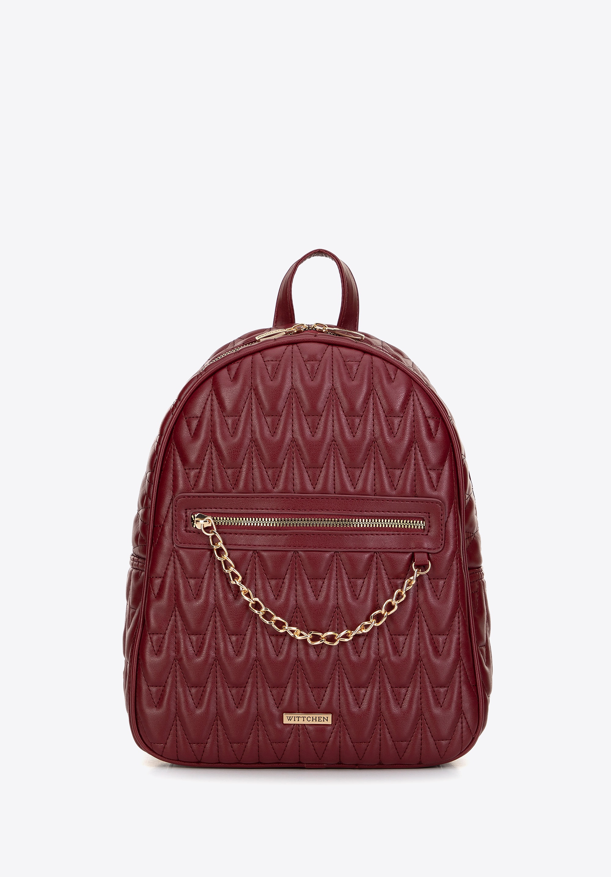 Damski plecak pikowany z łańcuszkiem bordowy