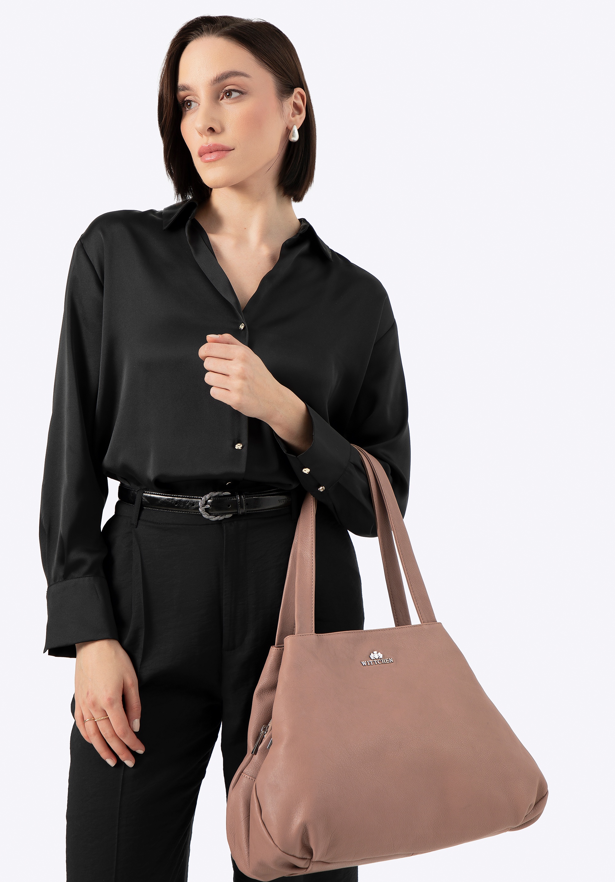 Torebka shopperka ze skóry naturalnej beżowa