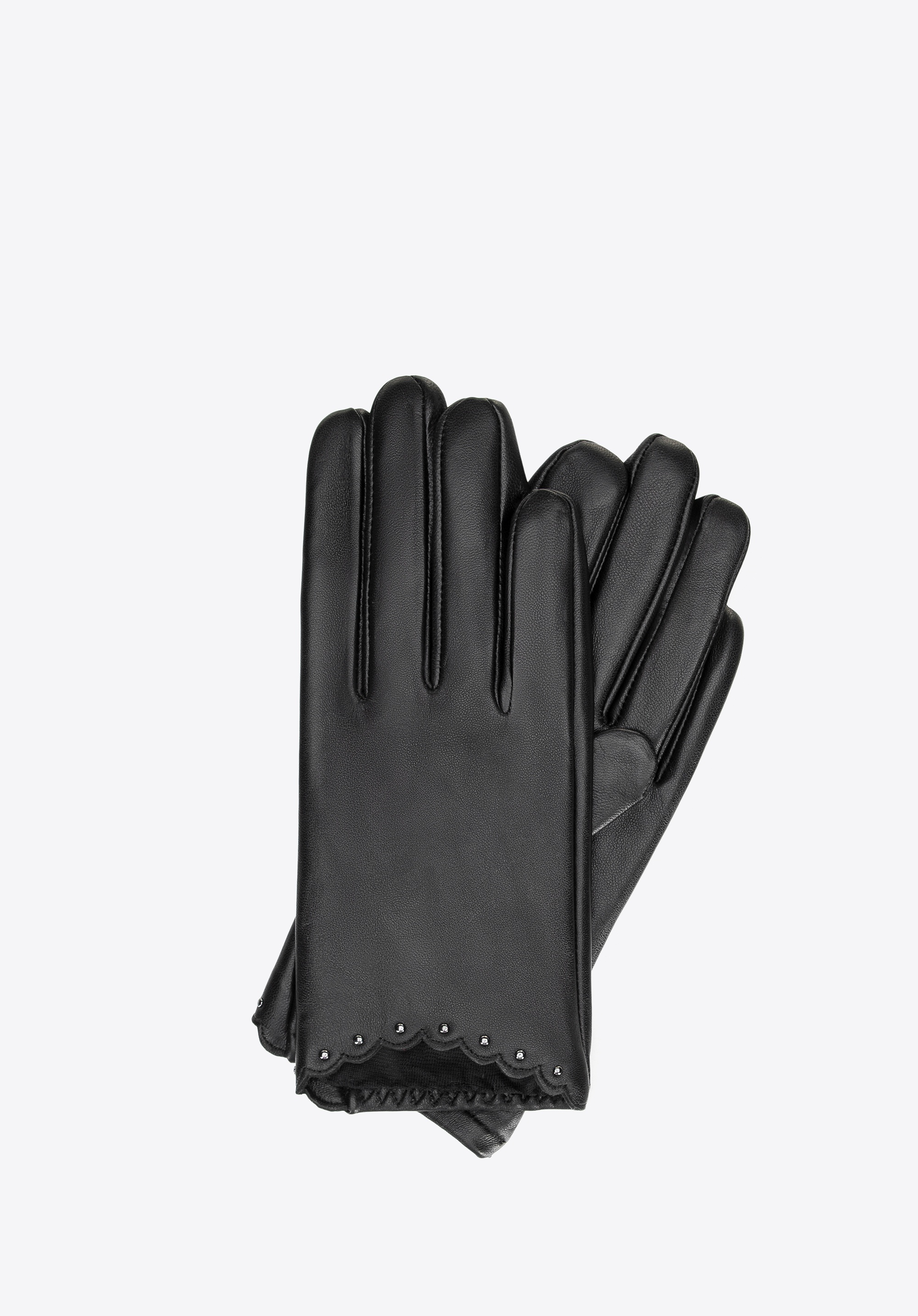 Damskie rękawiczki skórzane z nitami czarne