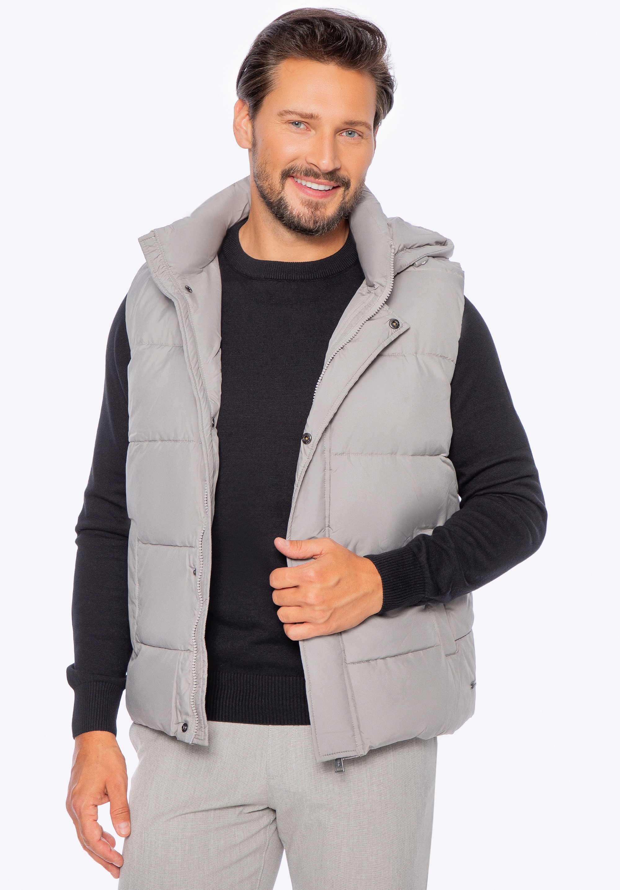 Męska kamizelka pikowana z odpinanym kapturem szara