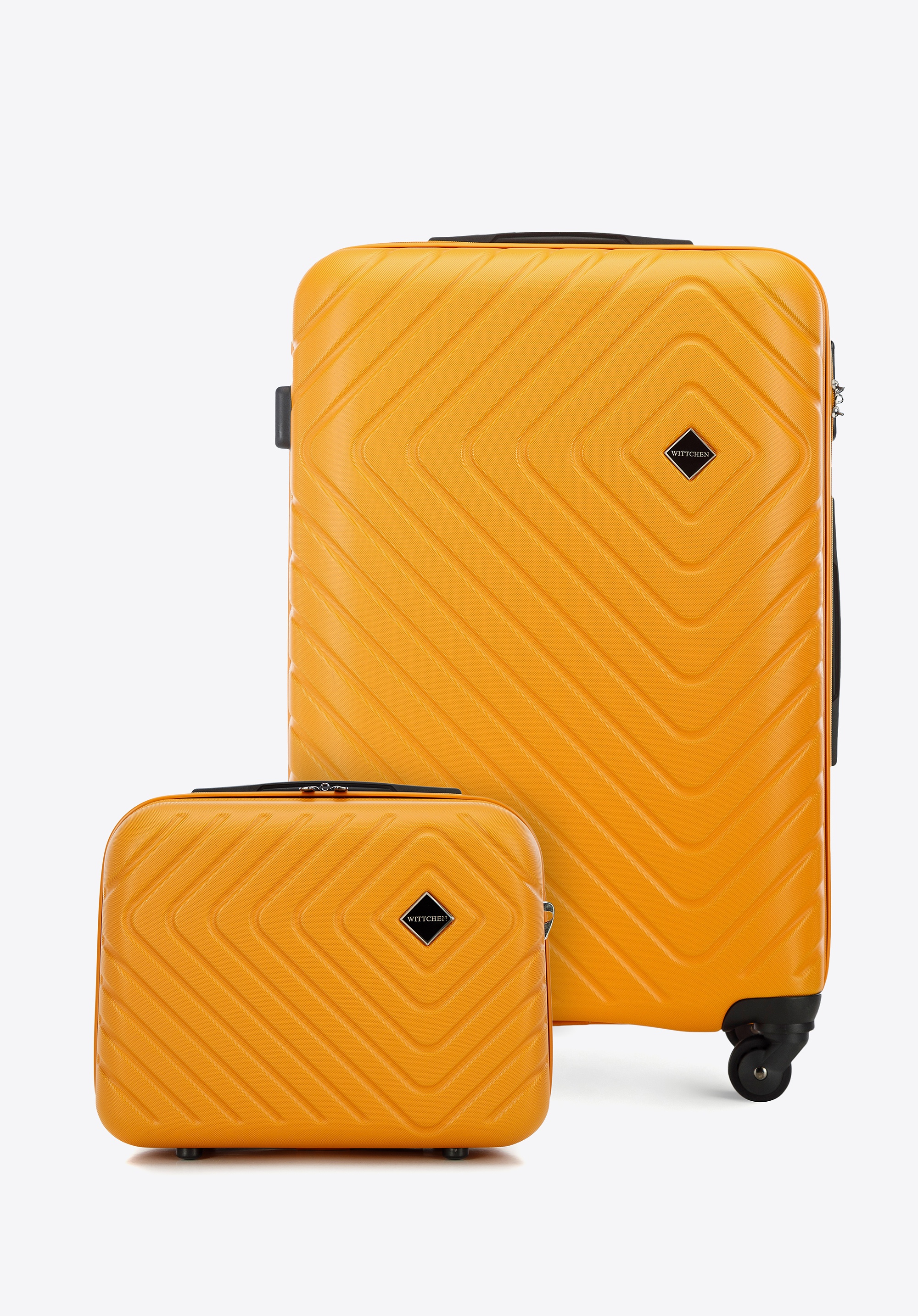 Średnia walizka i kosmetyczka z ABS-u z geometrycznym tłoczeniem pomarańczowe