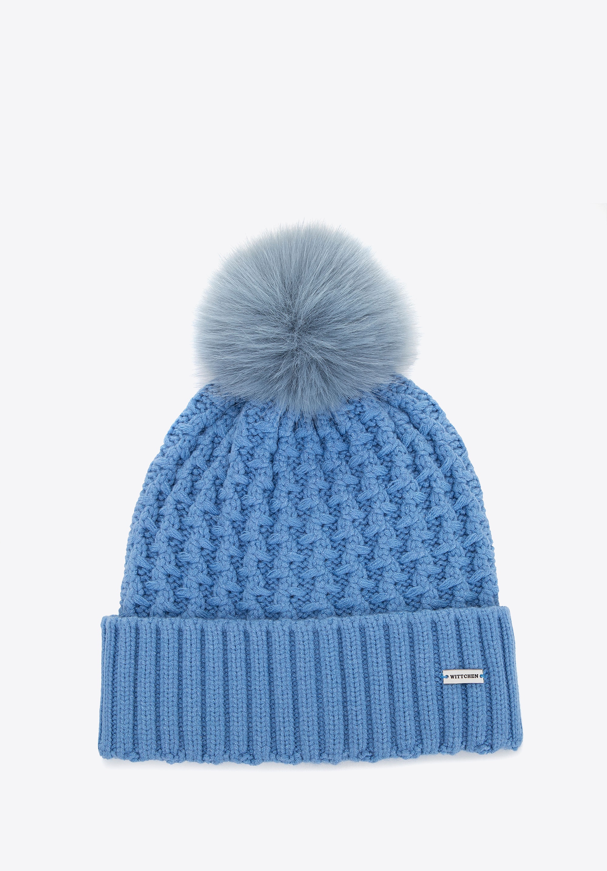 Czapka damska o splocie w drobny wzór niebieska