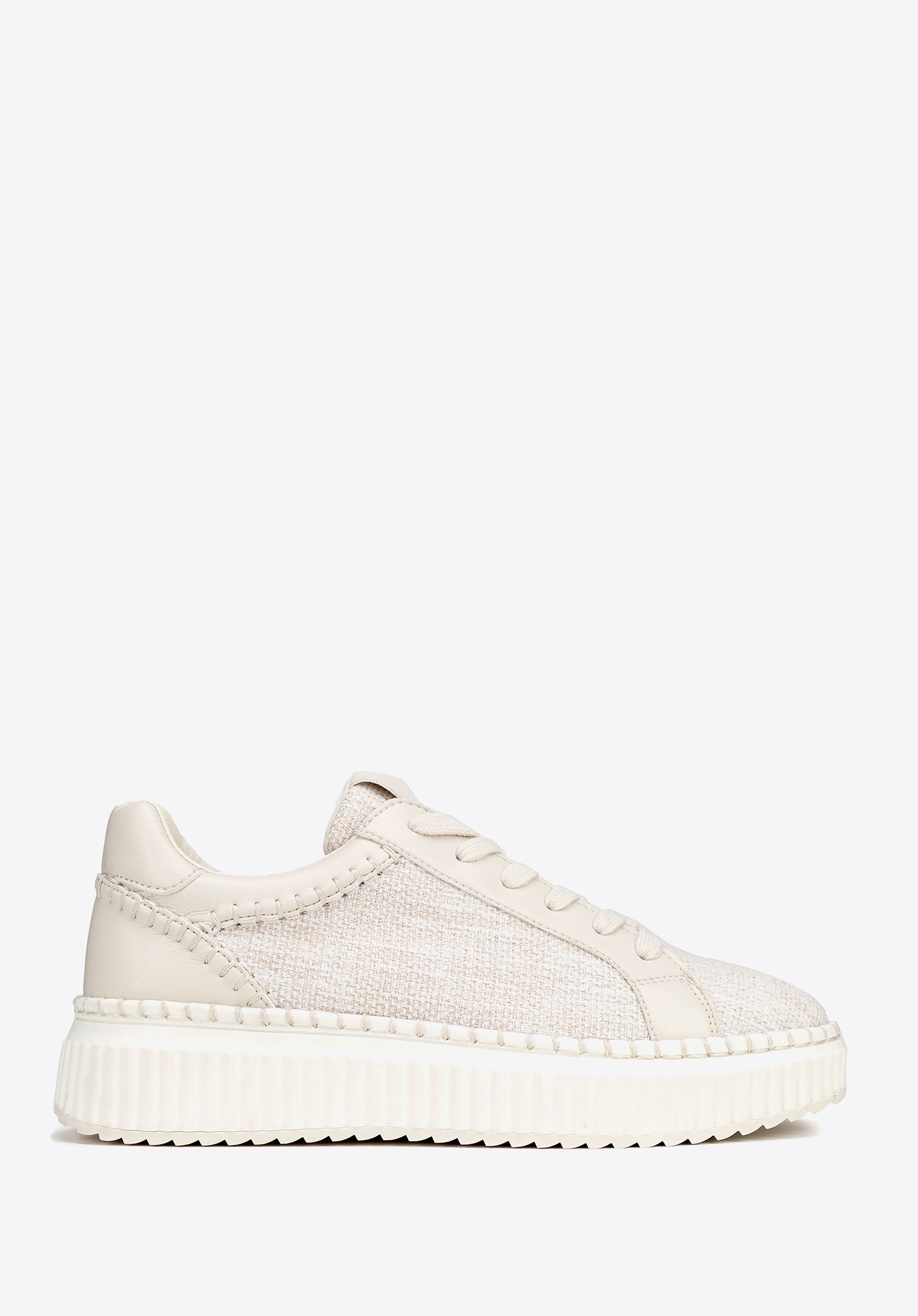 Damskie sneakersy z materiału włókienniczego i ekoskóry złamana biel