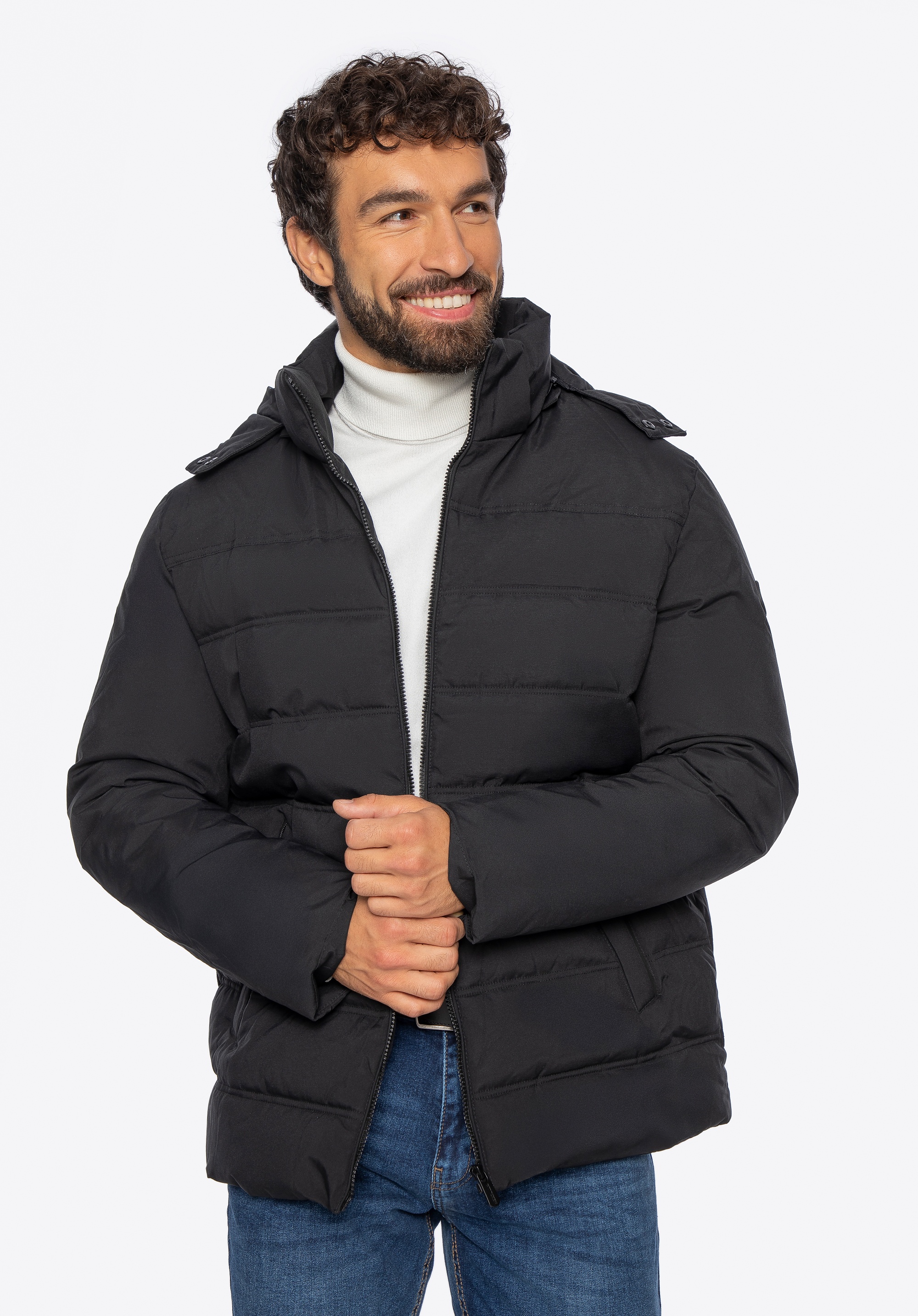 Pikowana męska kurtka z kapturem czarna