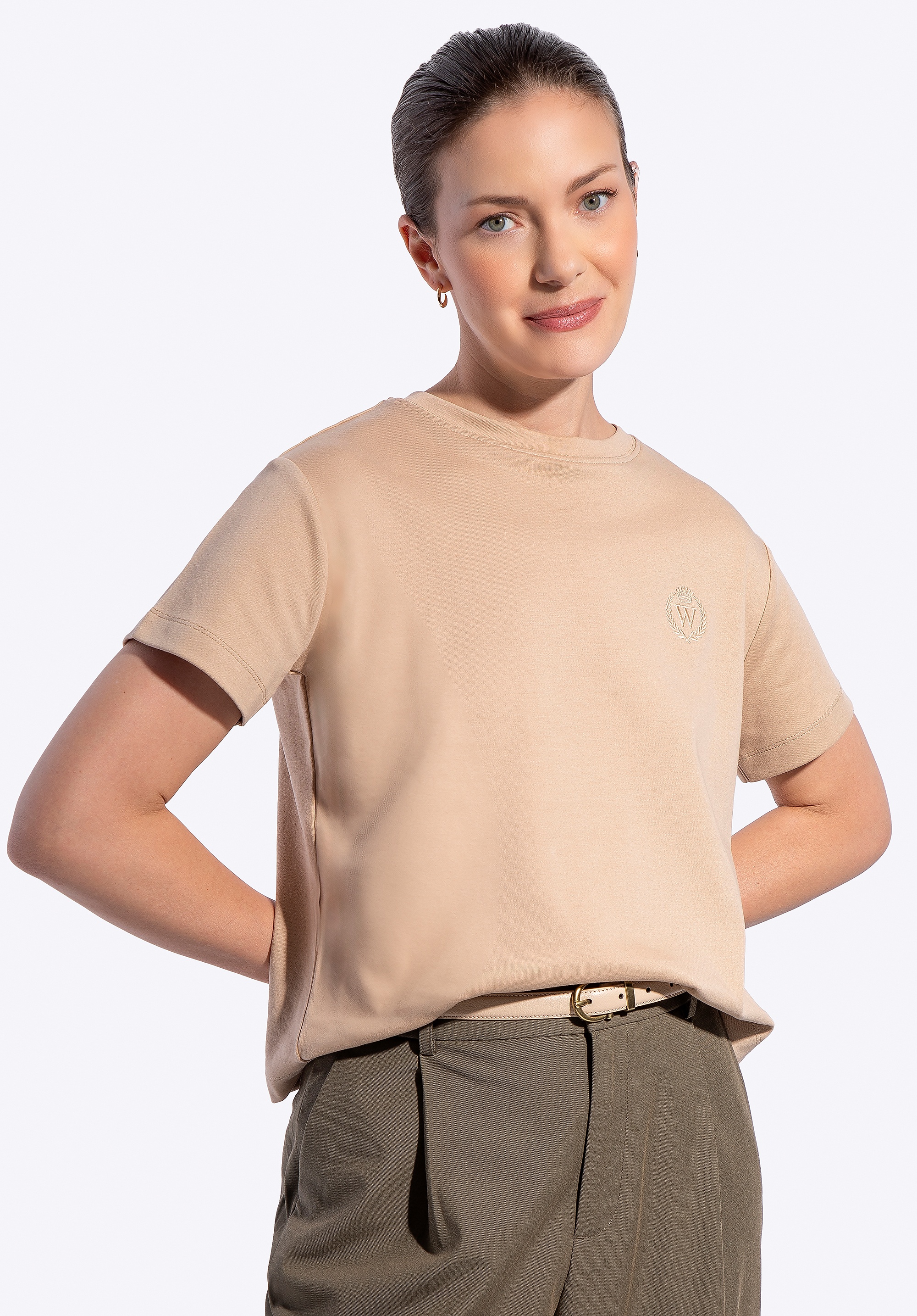 T-shirt damski z bawełny beżowy