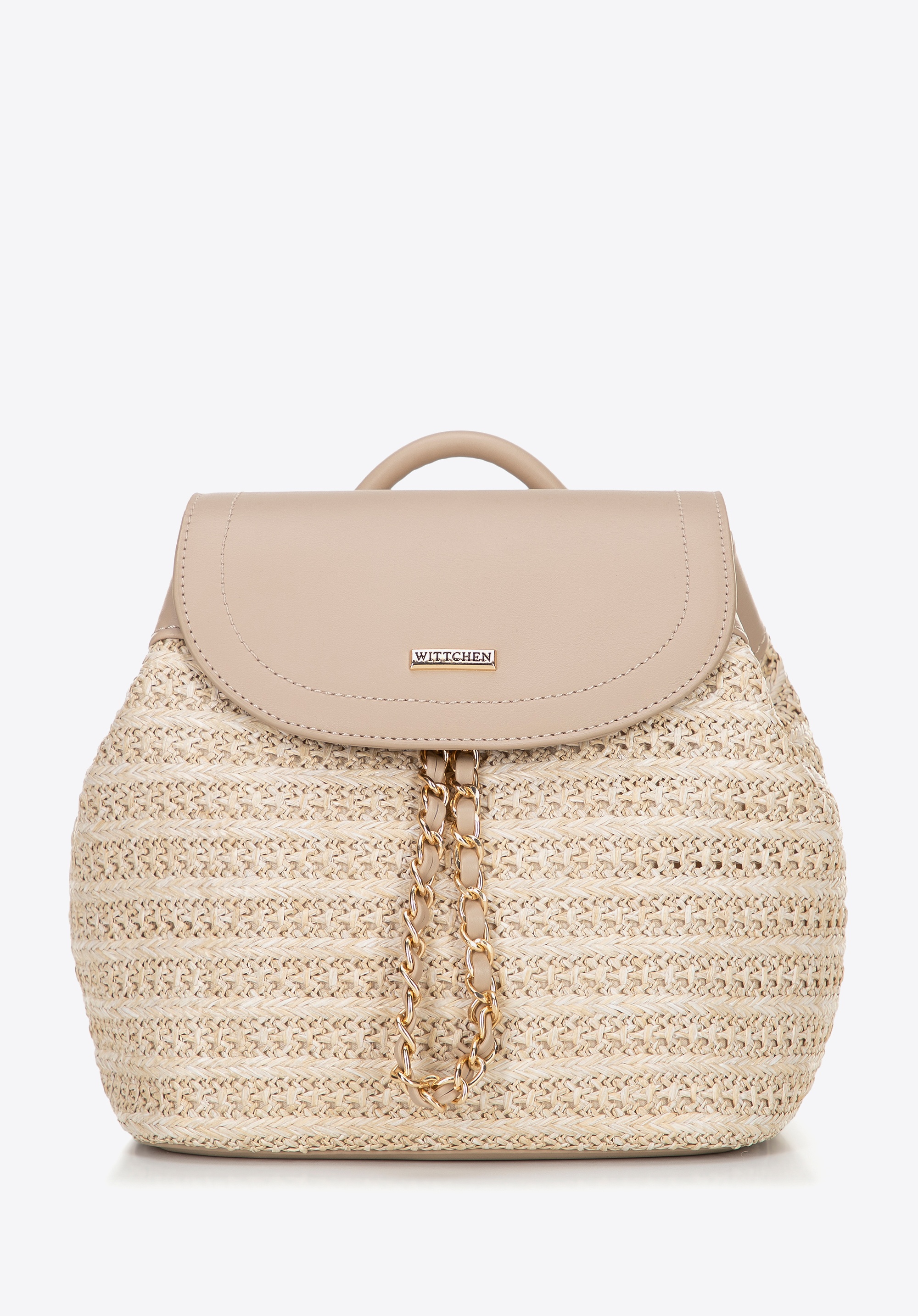 Pleciony plecak z troczkiem beżowy
